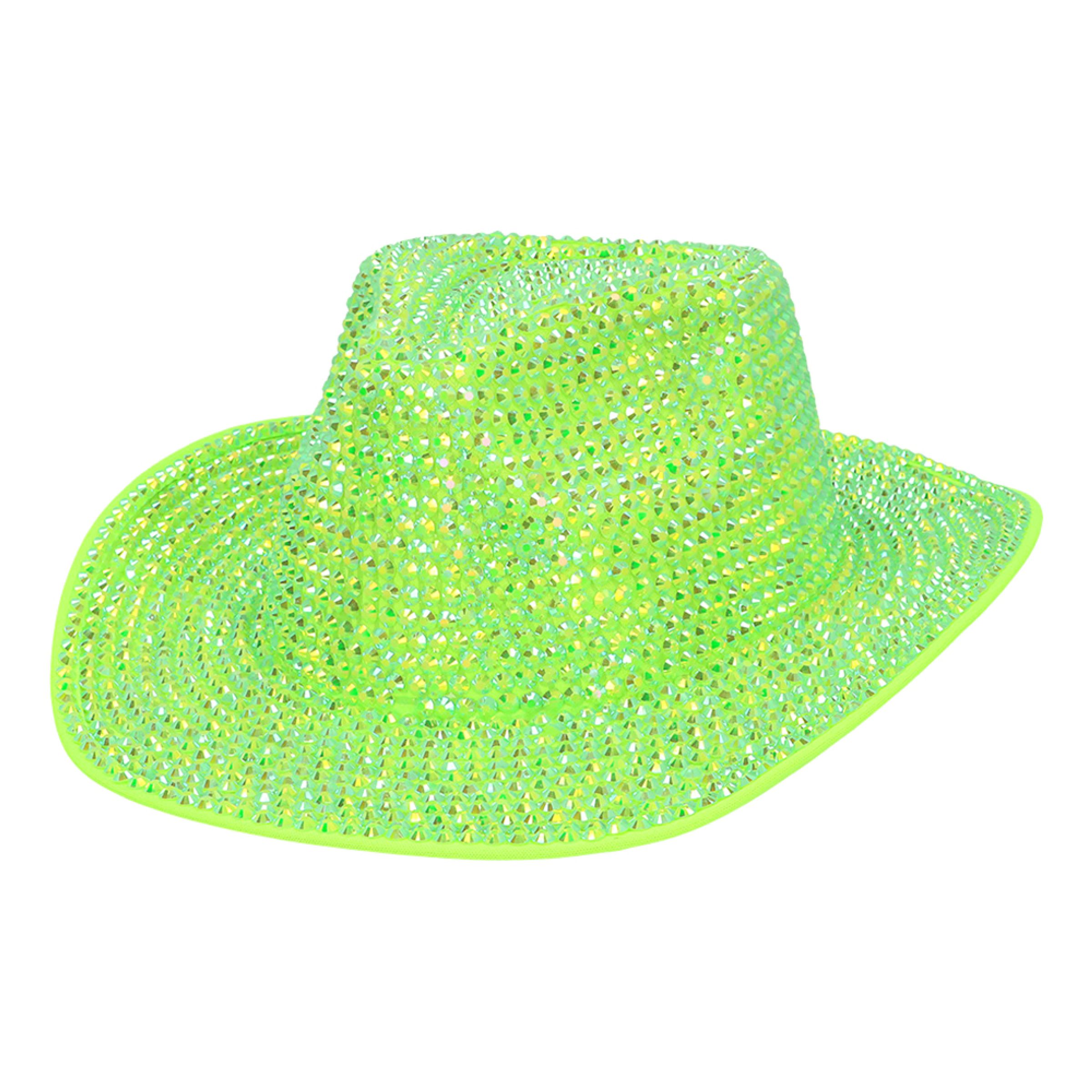 Cowboyhatt med Strass UV Neongrön - One size | Hem - Maskerad - Hattar - Vuxenhattar | Pryloteket