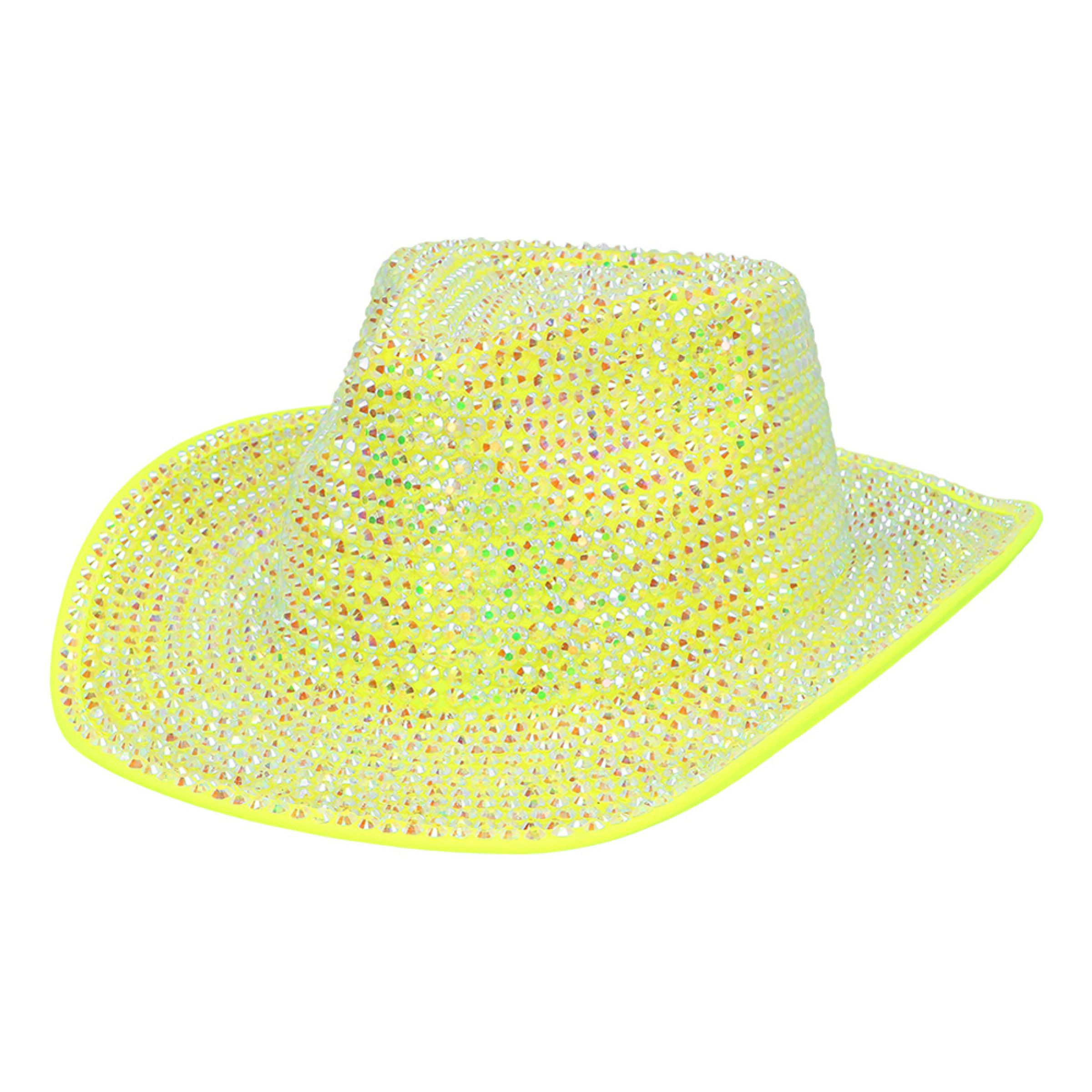 Cowboyhatt med Strass UV Neongul - One size | Hem - Maskerad - Hattar - Vuxenhattar | Pryloteket