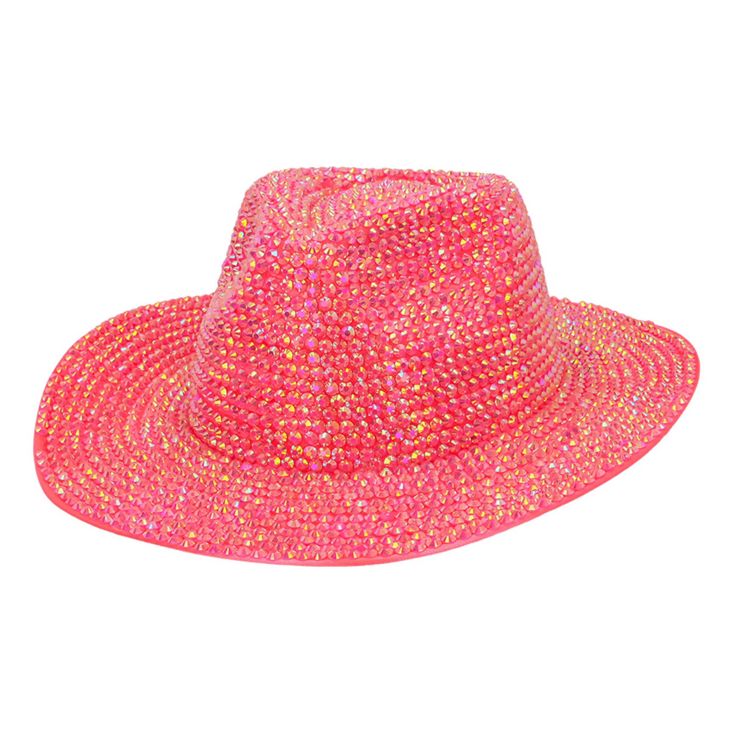 Cowboyhatt med Strass UV Neonrosa - One size | Hem - Maskerad - Hattar - Vuxenhattar | Pryloteket