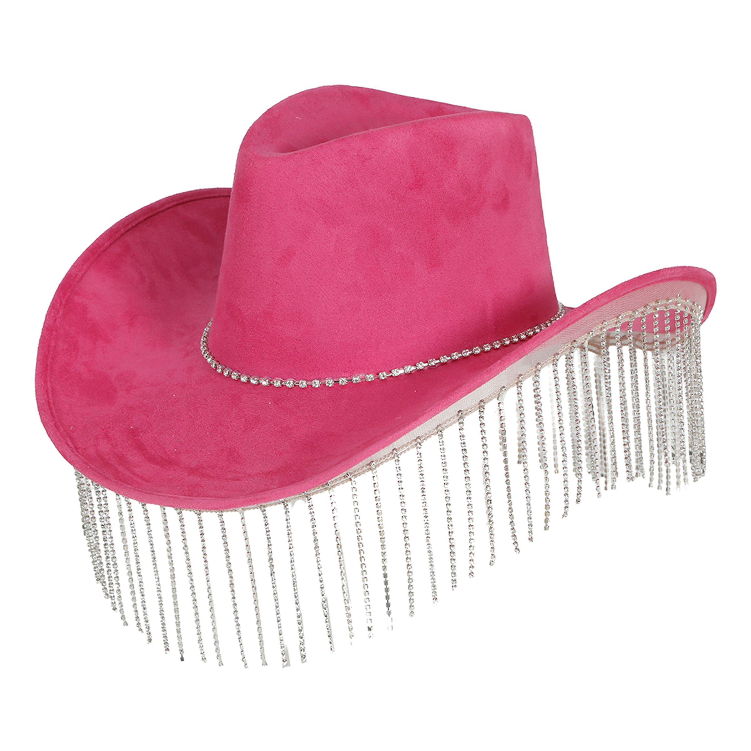 Cowboyhatt Rosa med Strass - One size | Hem - Maskerad - Hattar - Vuxenhattar | Pryloteket