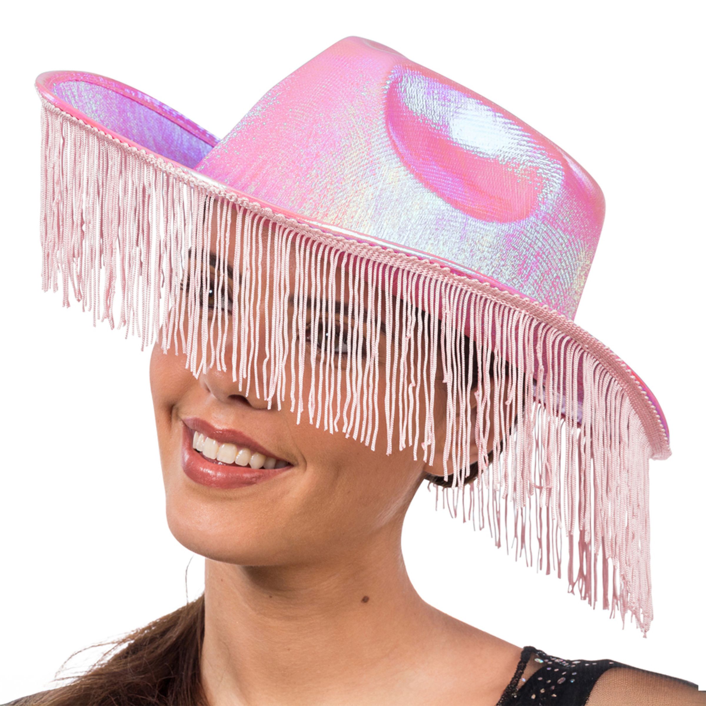Cowboyhatt Rosa Skimrande med Fransar - One size | Hem - Maskerad - Hattar - Vuxenhattar | Maskeradspecialisten