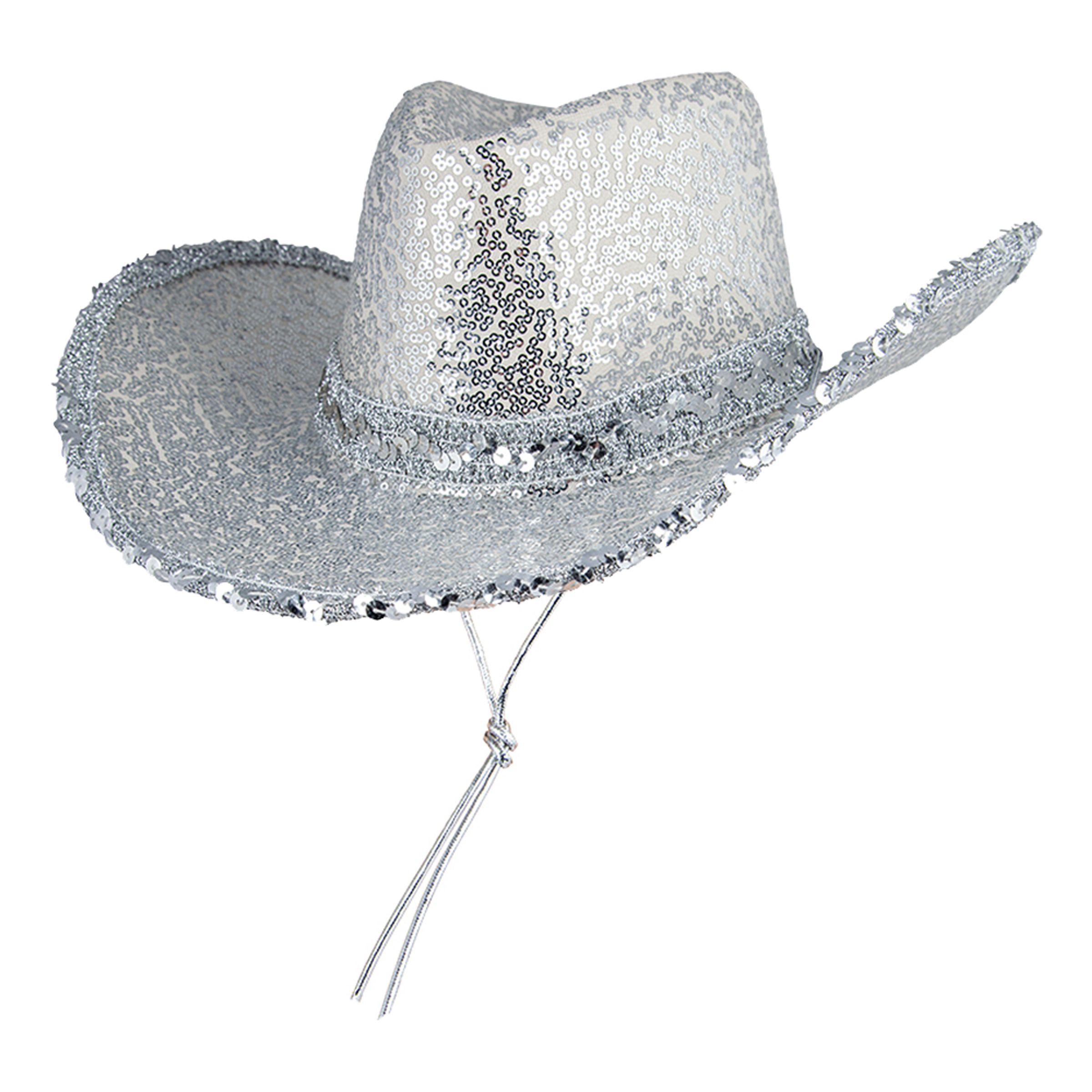 Läs mer om Cowboyhatt Silver med Paljetter - One size