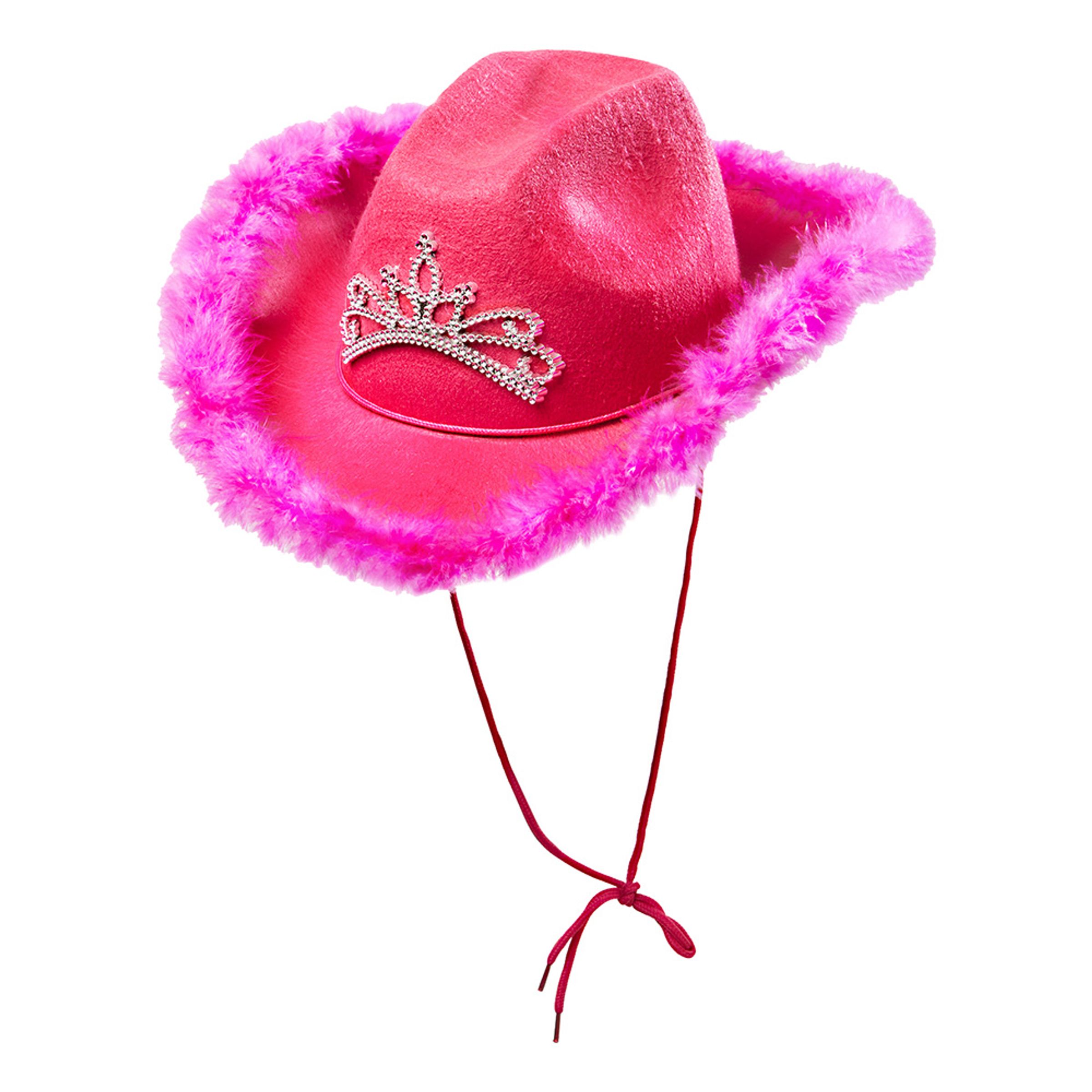 Cowgirl Hatt med Rosa Fluff - One size