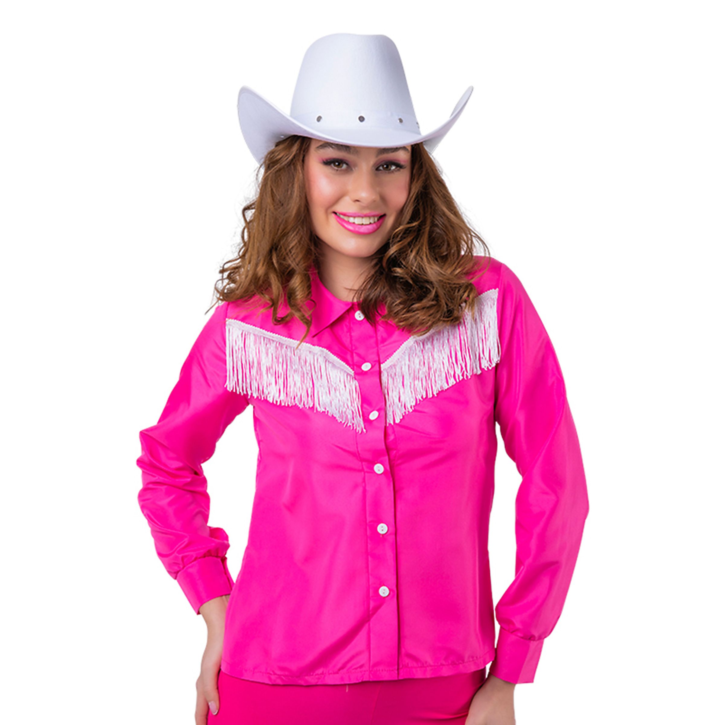 Läs mer om Cowgirl Skjorta Rosa med Vita Fransar - Medium