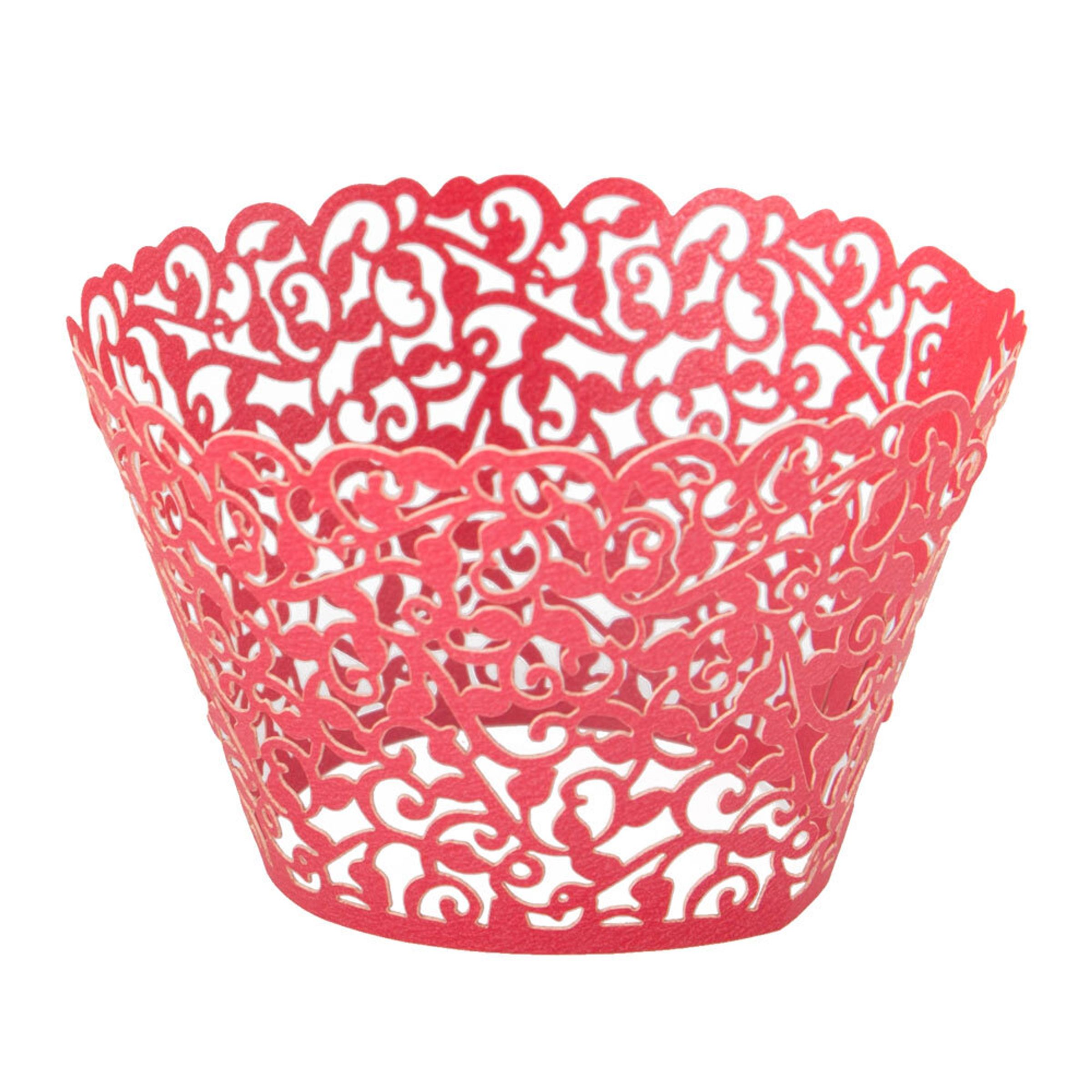 Cupcake Wrapper Röd Lace - 12-pack