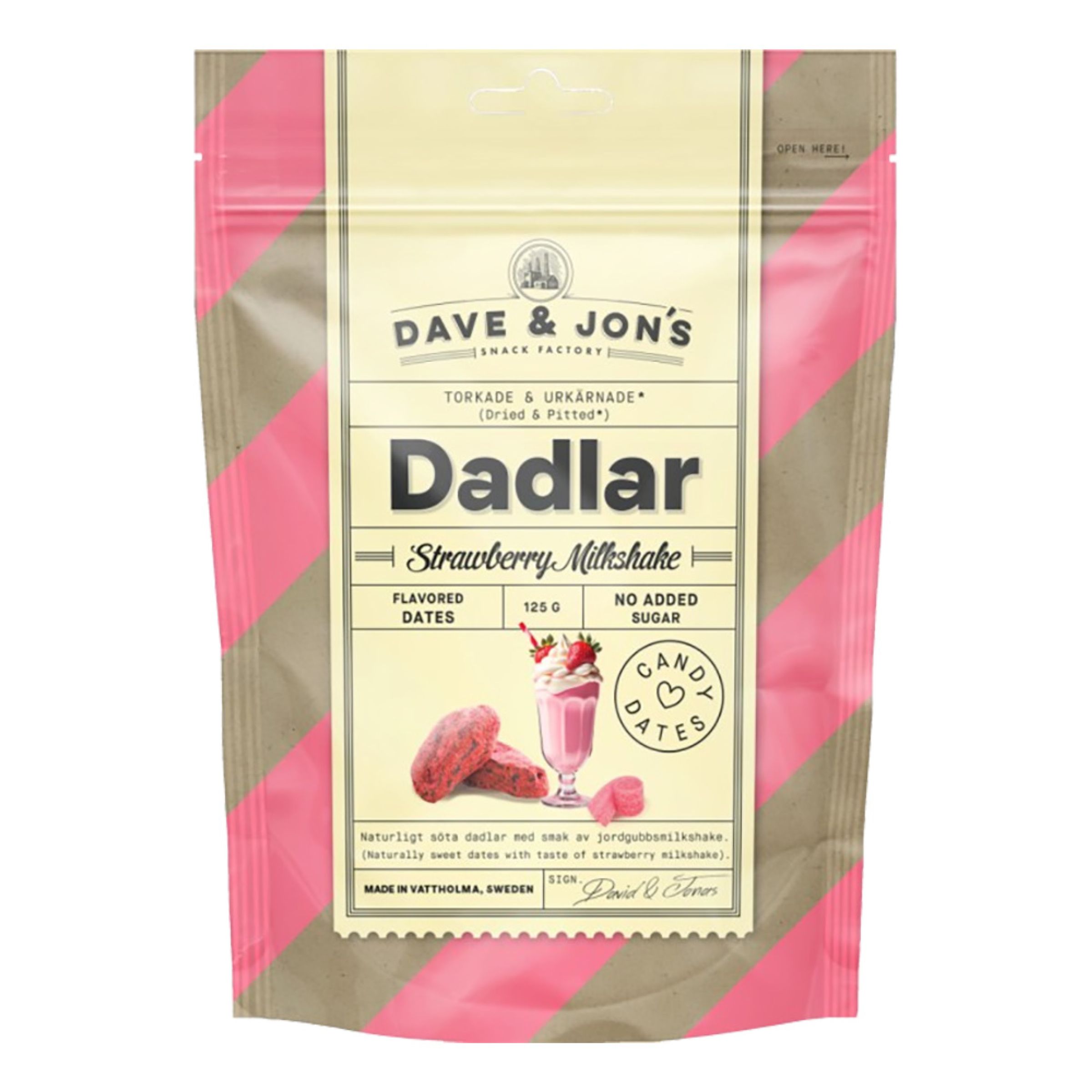 Dave & Jons Dadlar Strawberry Milkshake - 125 gram | Hem - Godis & LÀsk - Skafferi - MellanmÄl & Snacks | Pryloteket