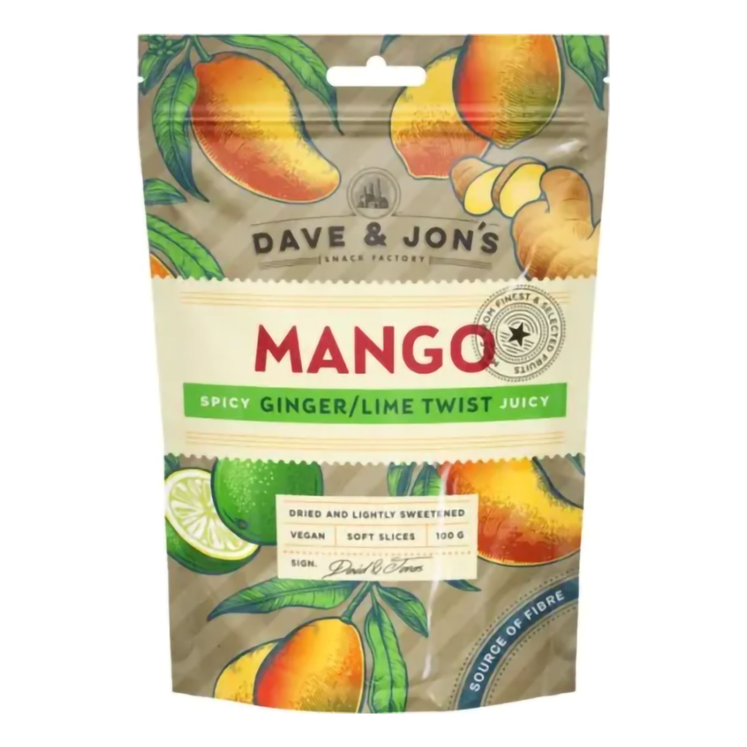 Dave & Jons Torkad Mango Spicy Ginger Lime Twist - 100 g | Hem - Godis & Läsk - Godis - Naturgodis | Maskeradspecialisten