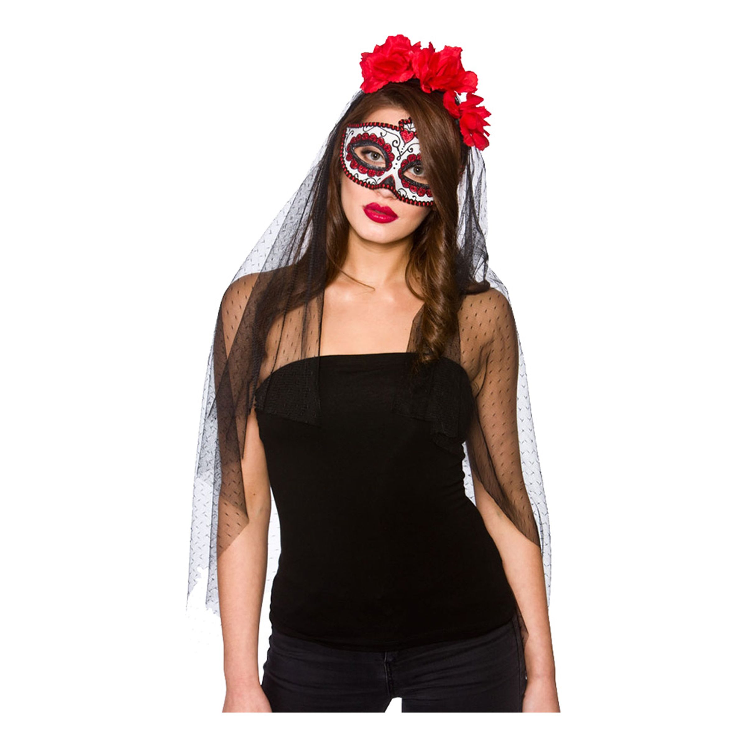 Day of the Dead Deluxe Mask med Slöja - One size