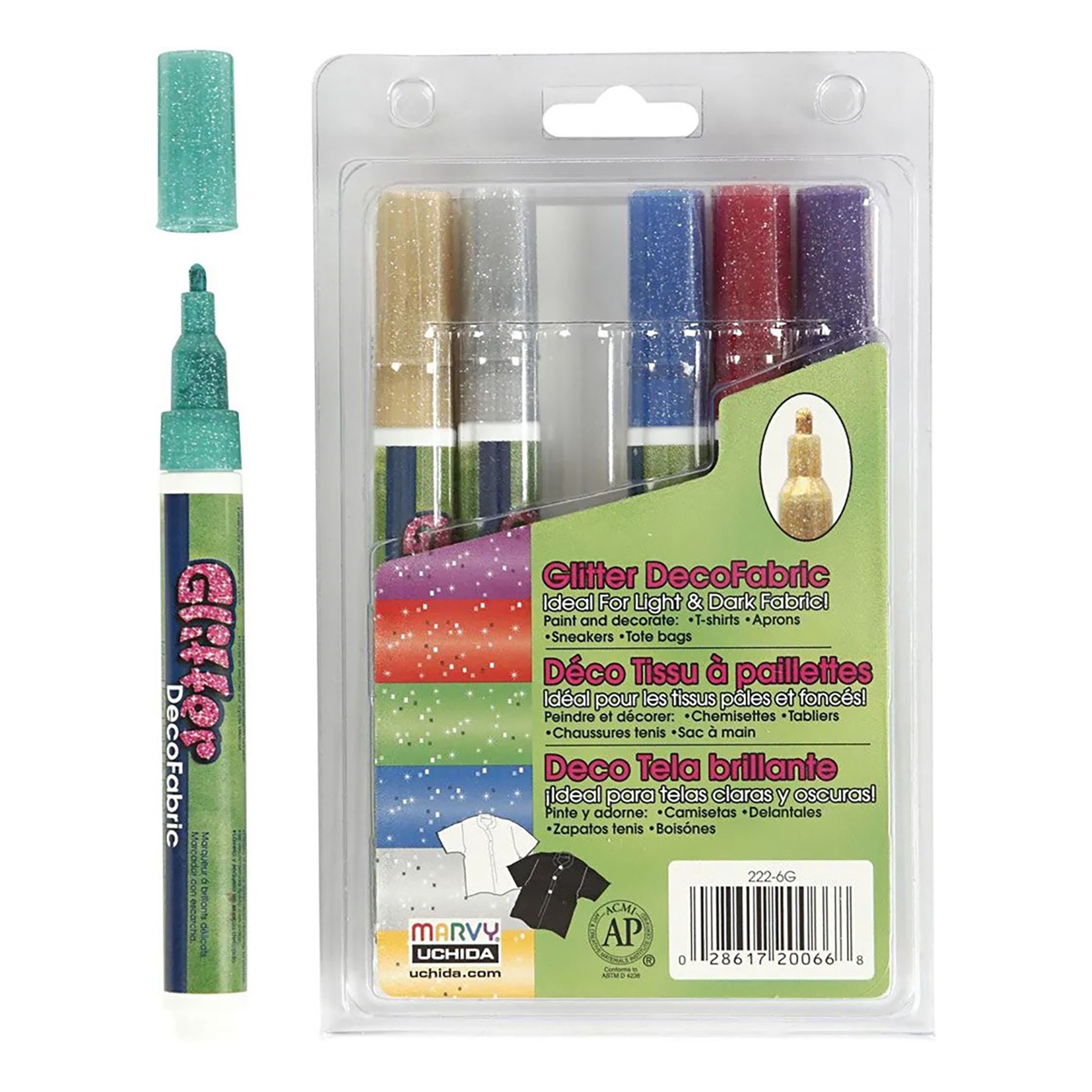 Läs mer om Deco Textilpennor Glitter - 6-pack