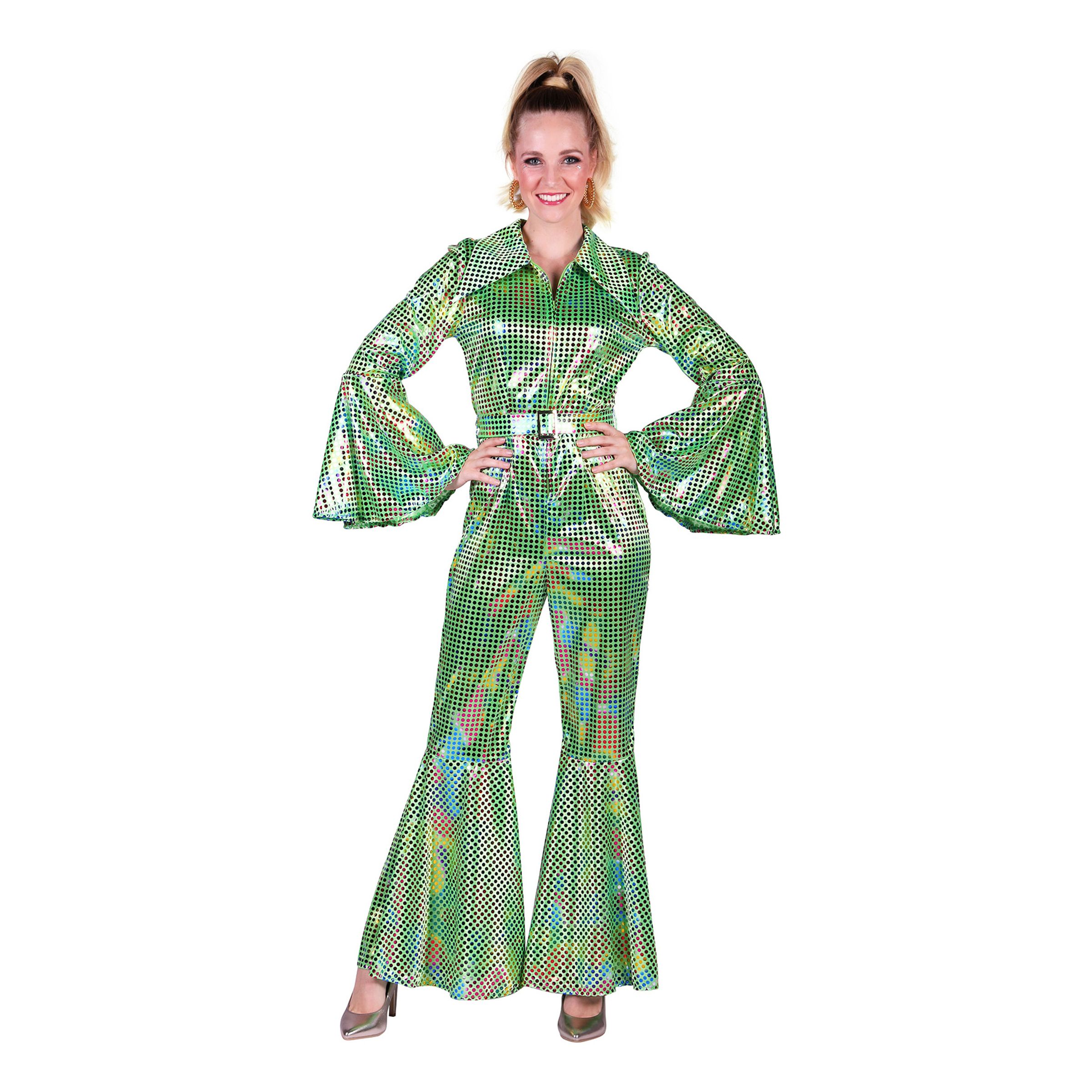 Disco Jumpsuit Grön/Färgskimrande Maskeraddräkt - Small | Hem - Maskerad - Maskeraddräkter - Damdräkter | Pryloteket