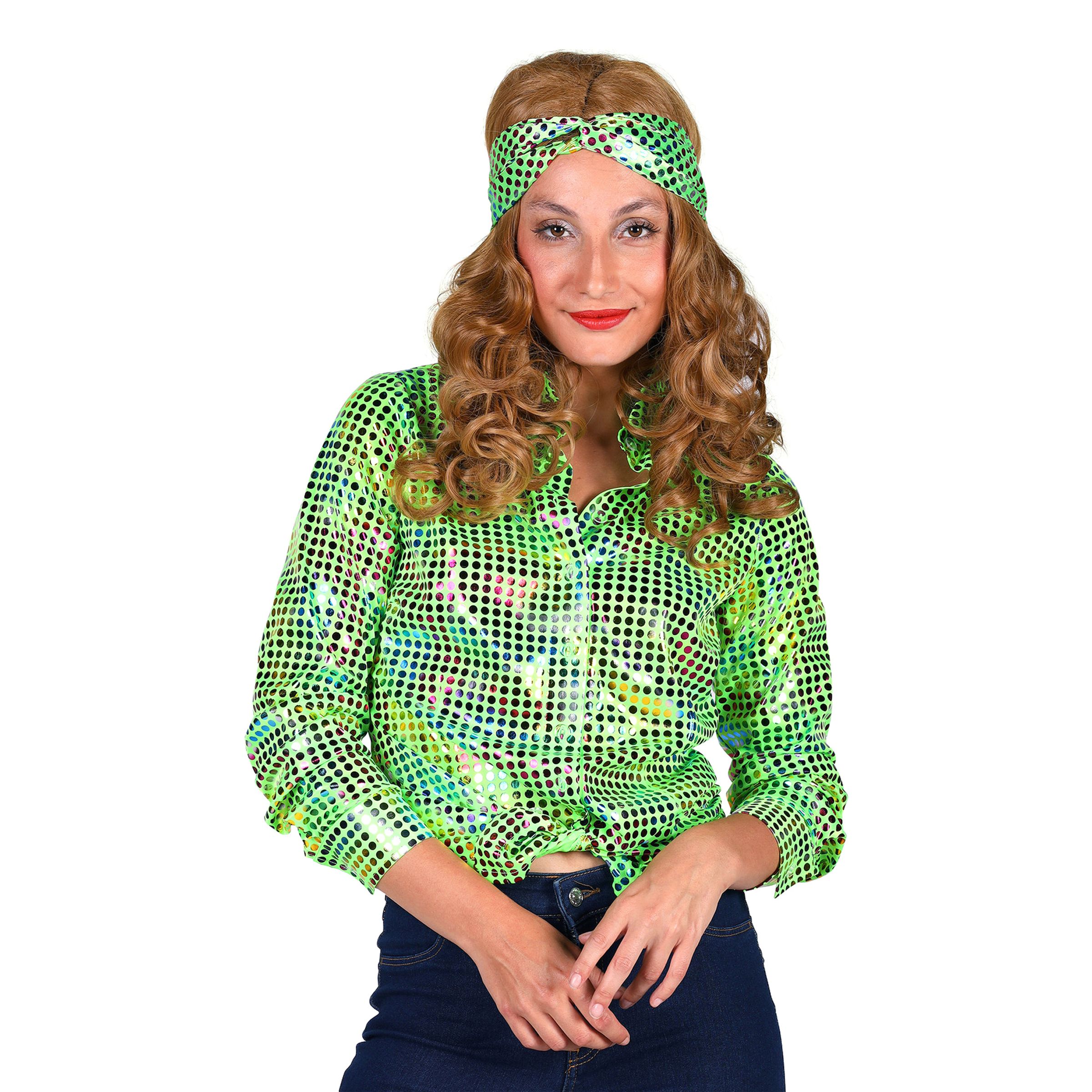Disco Skjorta Dam Grön/Färgskimrande - Small | Hem - Maskerad - Maskeraddräkter - 70-Tals Kläder | Pryloteket