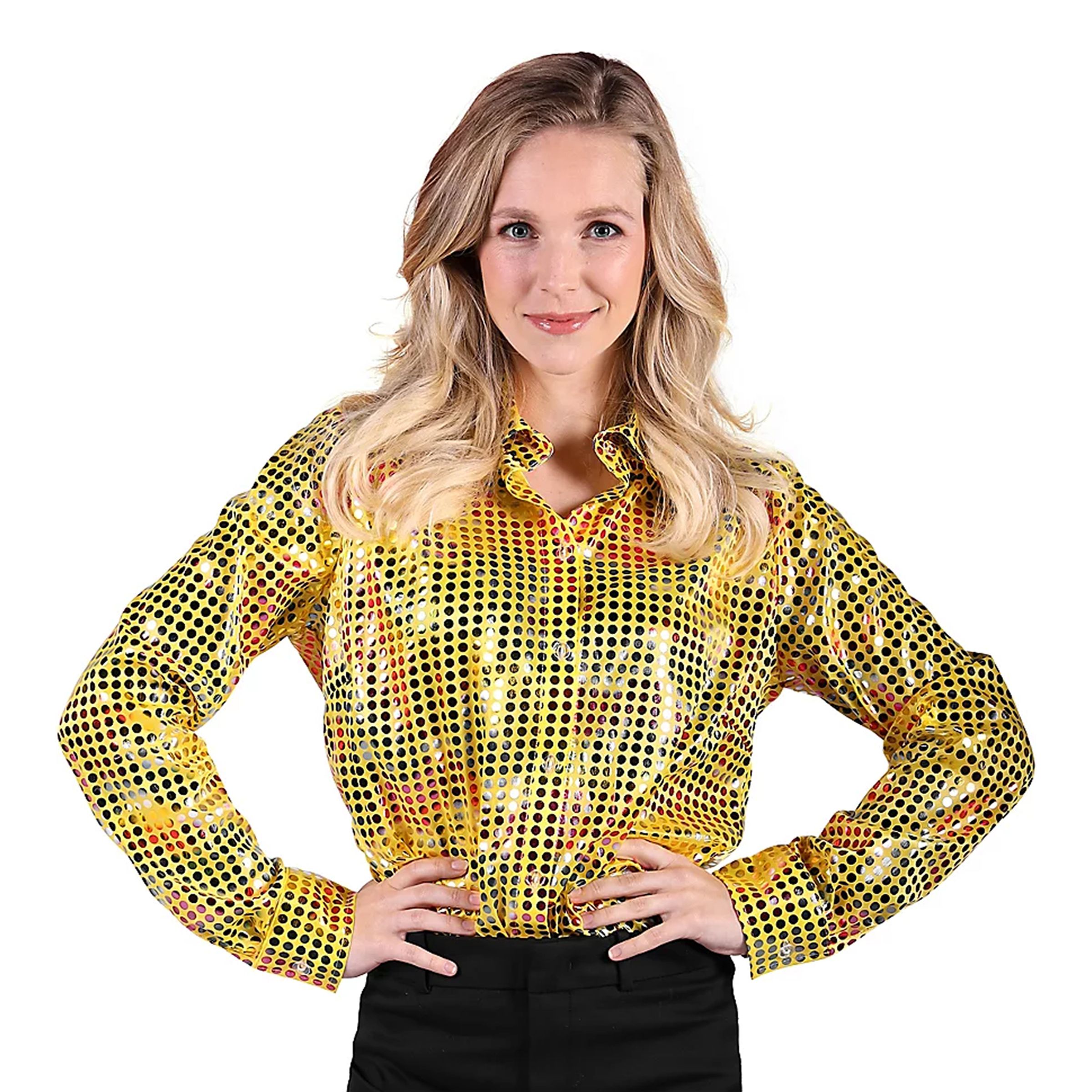 Disco Skjorta Dam Gul/Färgskimrande - XX-Large | Hem - Maskerad - Maskeraddräkter - 70-Tals Kläder | Pryloteket