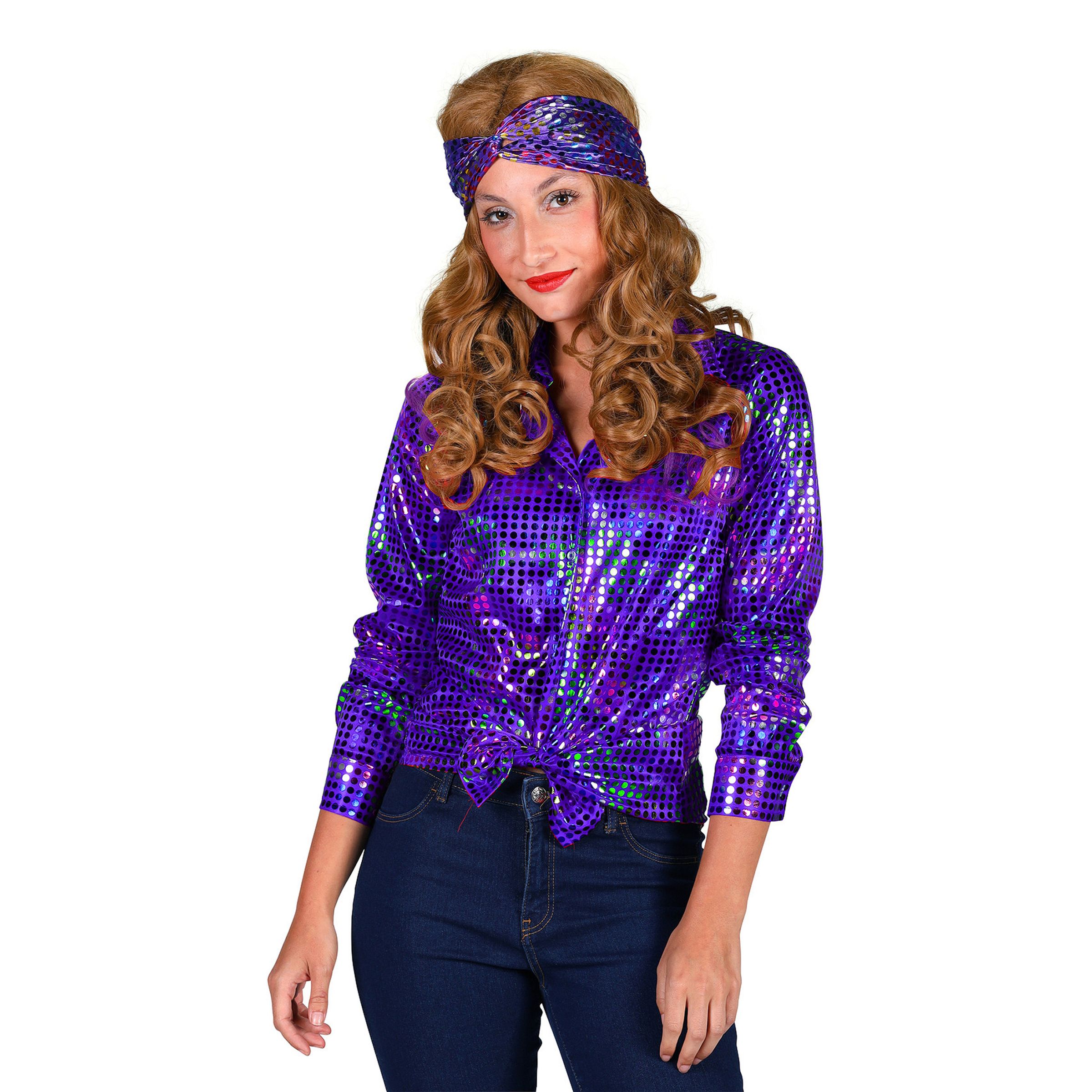 Disco Skjorta Dam Lila/Färgskimrande - X-Large | Hem - Maskerad - Maskeraddräkter - 70-Tals Kläder | Pryloteket