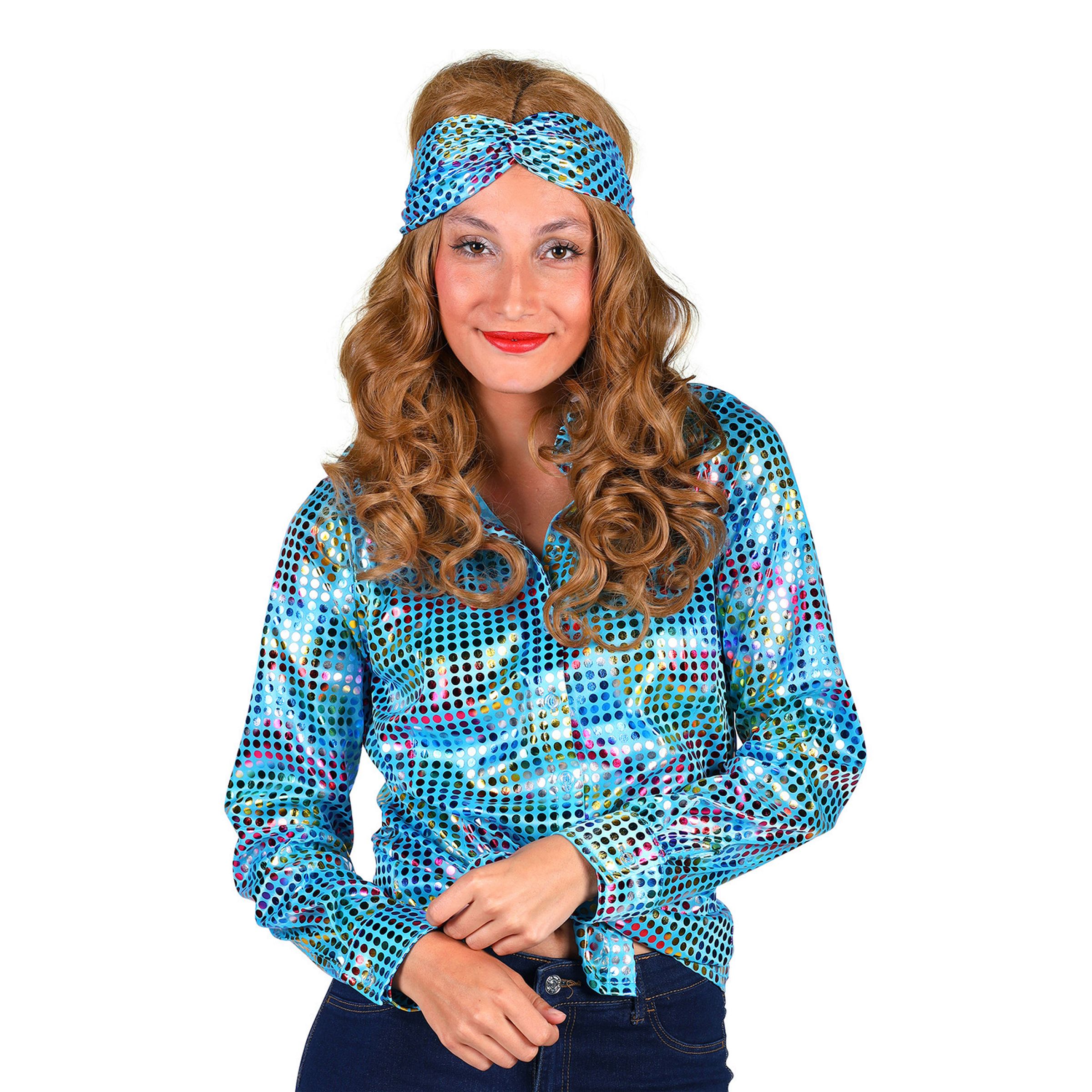 Disco Skjorta Dam Turkos/Färgskimrande - Small | Hem - Maskerad - Maskeraddräkter - 70-Tals Kläder | Pryloteket