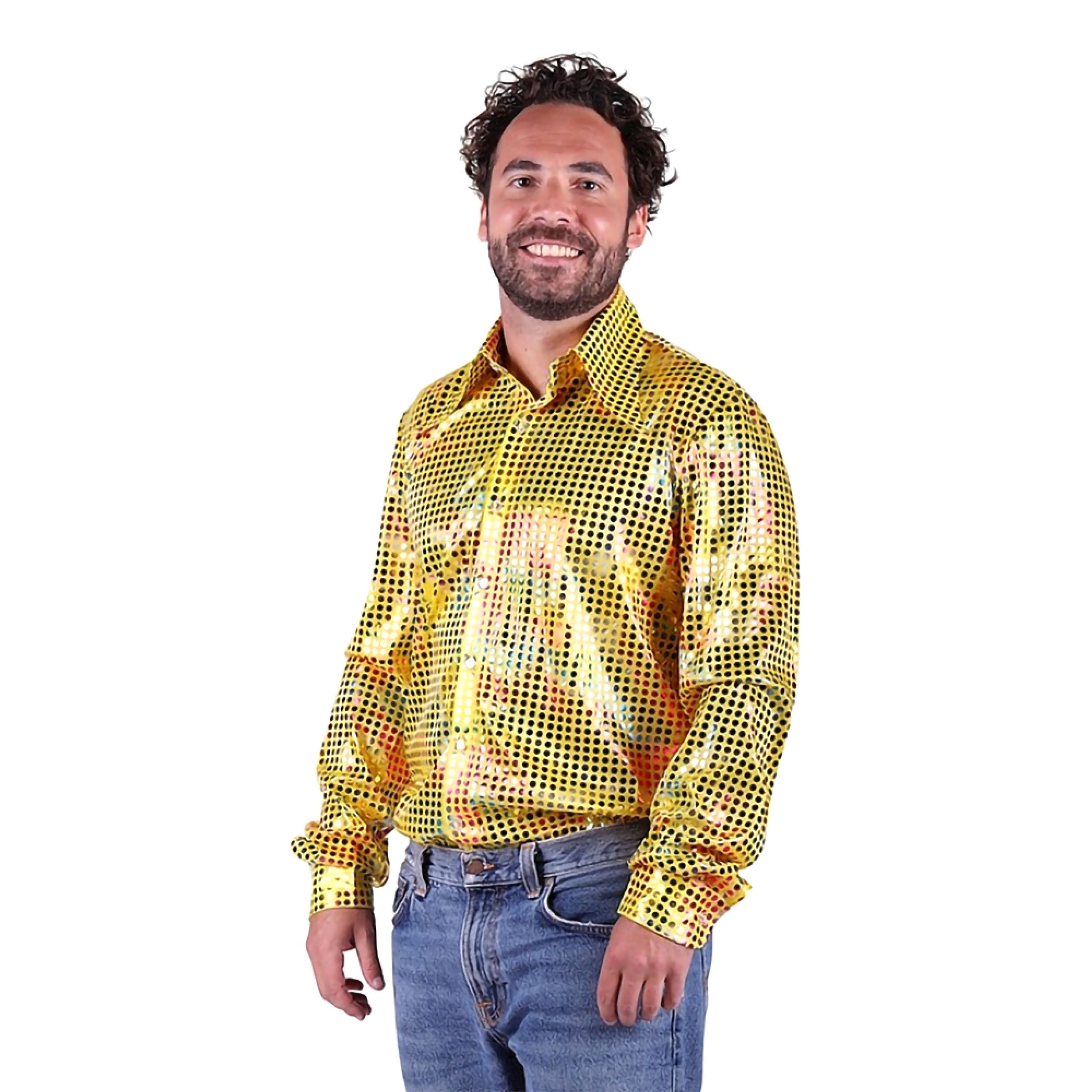 Disco Skjorta Herr Gul/Färgskimrande - Large | Hem - Maskerad - Maskeraddräkter - Plus-size dräkter | Pryloteket