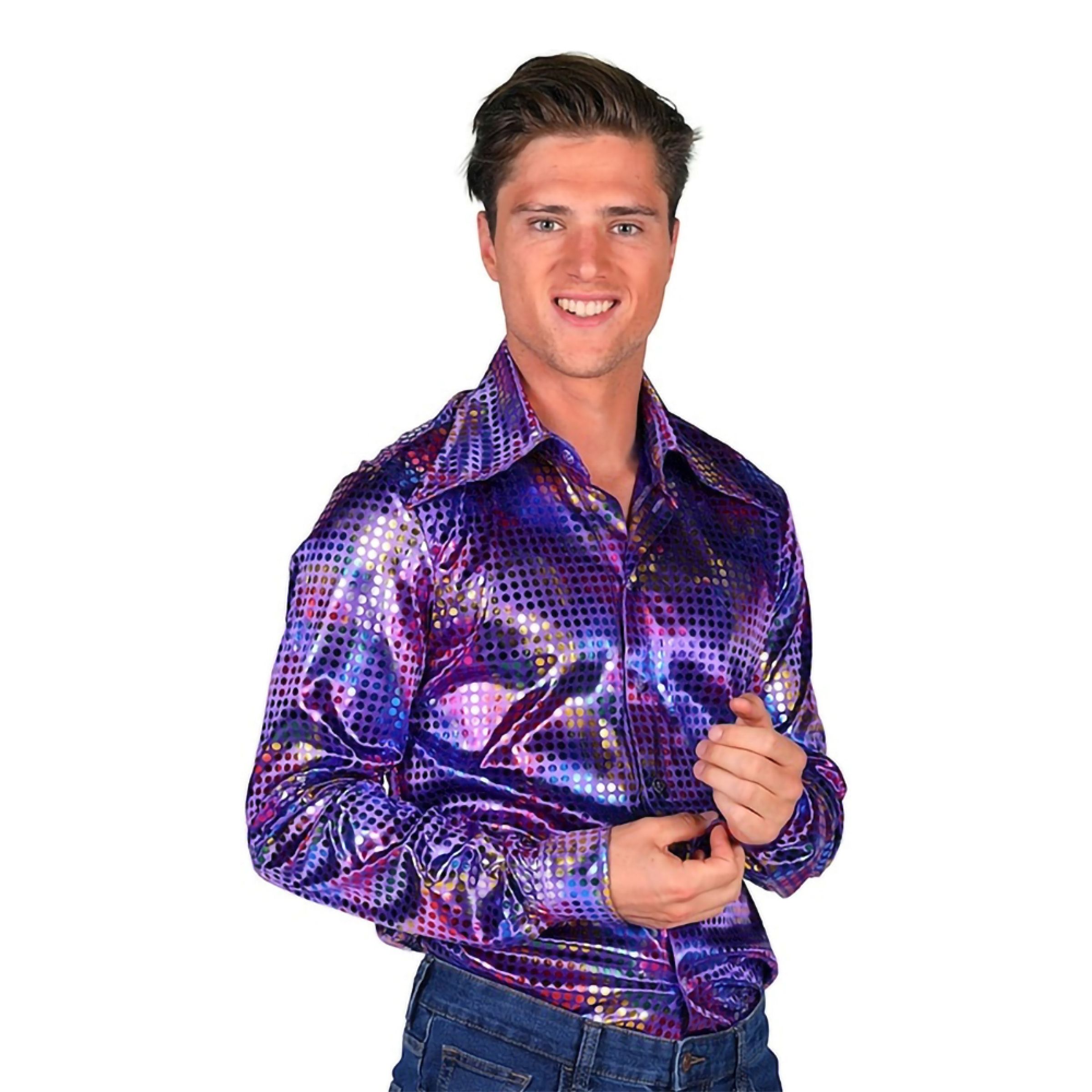 Disco Skjorta Herr Lila/Färgskimrande - XX-Large | Hem - Maskerad - Maskeraddräkter - 70-Tals Kläder | Pryloteket