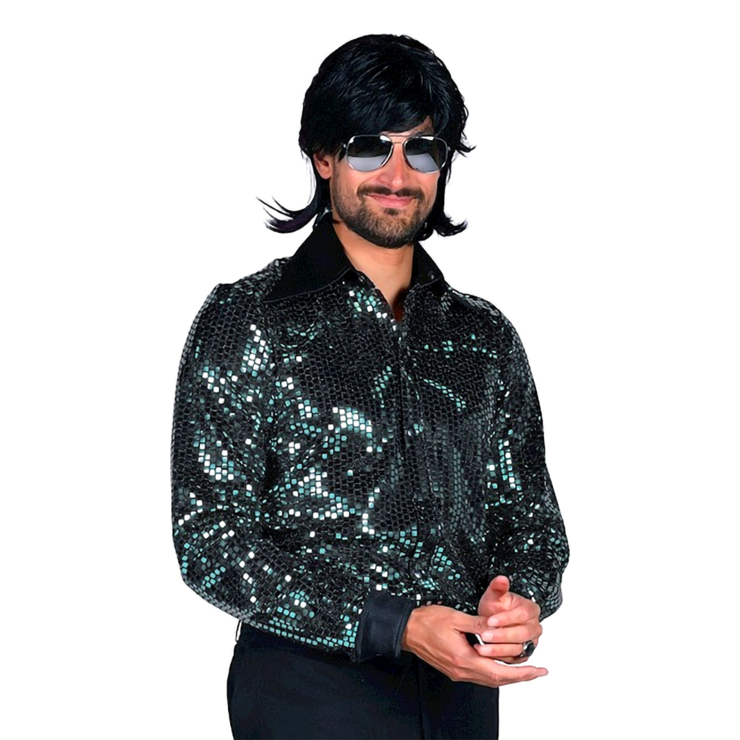 Disco Skjorta Herr Svart/Turkos Deluxe - XX-Large | Hem - Maskerad - Maskeraddräkter - Plus-size dräkter | Pryloteket