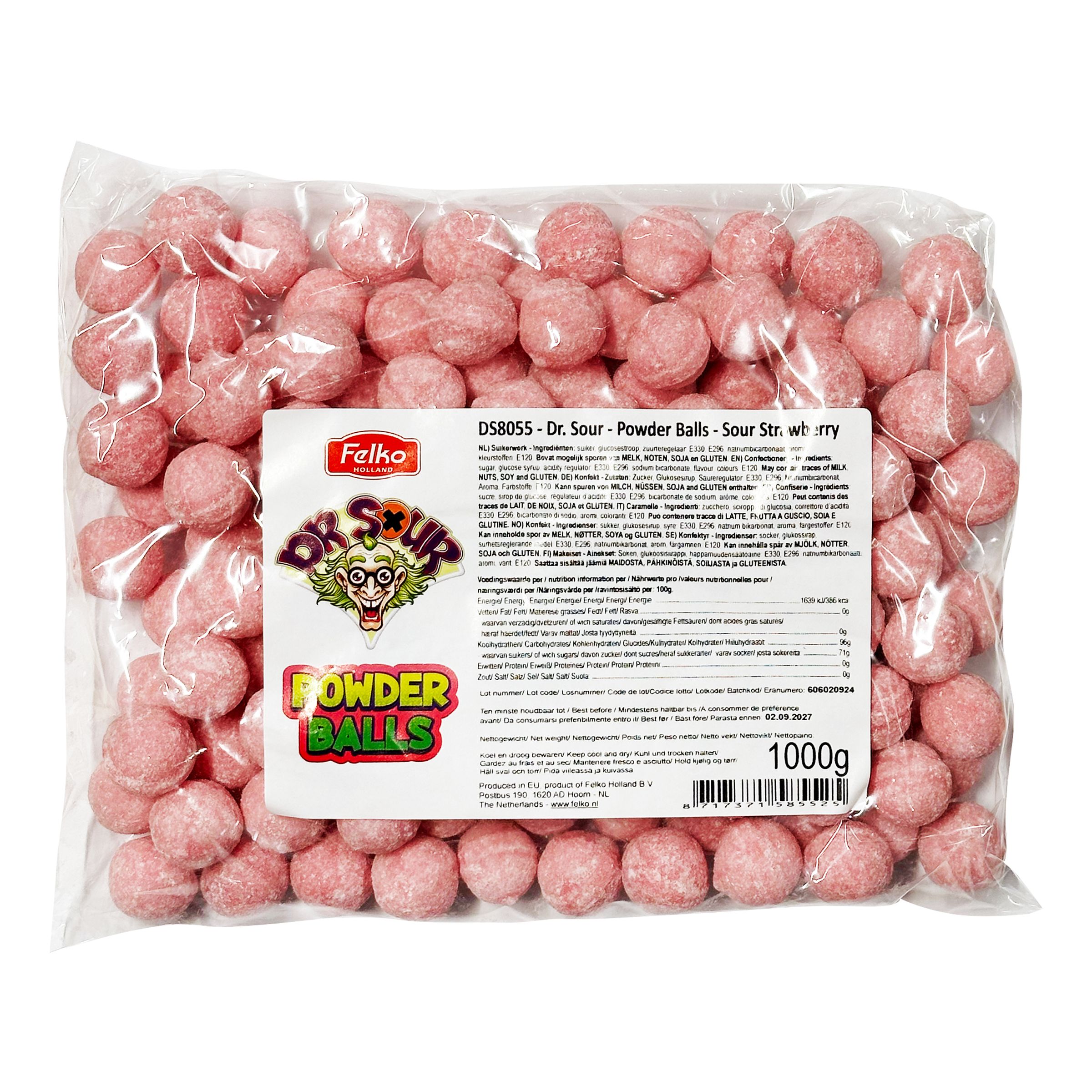 Dr Sour Powder Balls Sour Strawberry Storpack - 1 kg