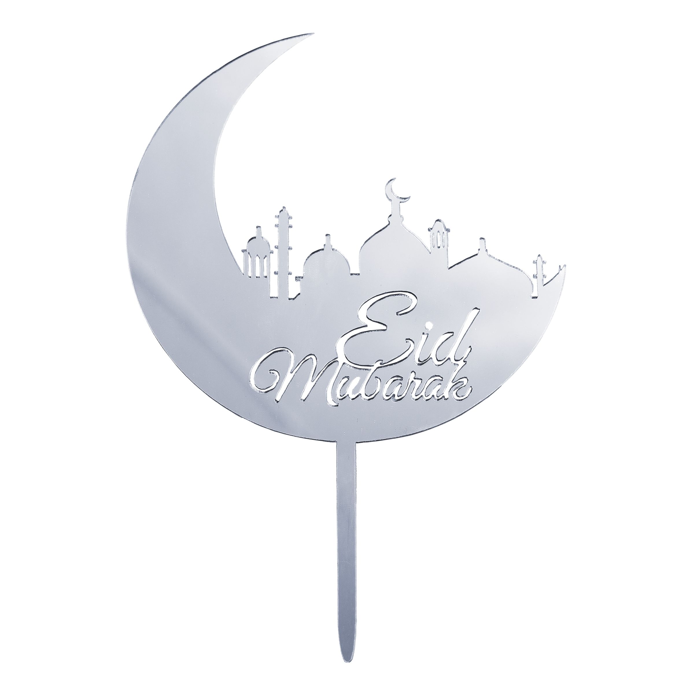 Eid Mubarak Cake Topper i Akrylplast - Silver