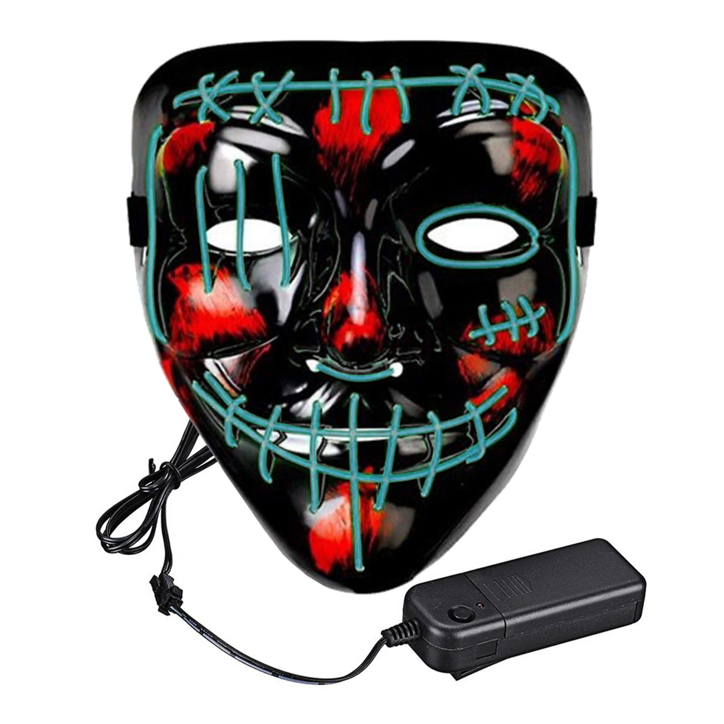 El Wire Purge 2 LED Mask - Turkos | Hem//Maskerad//Masker//Halloweenmasker | PartyOutlet