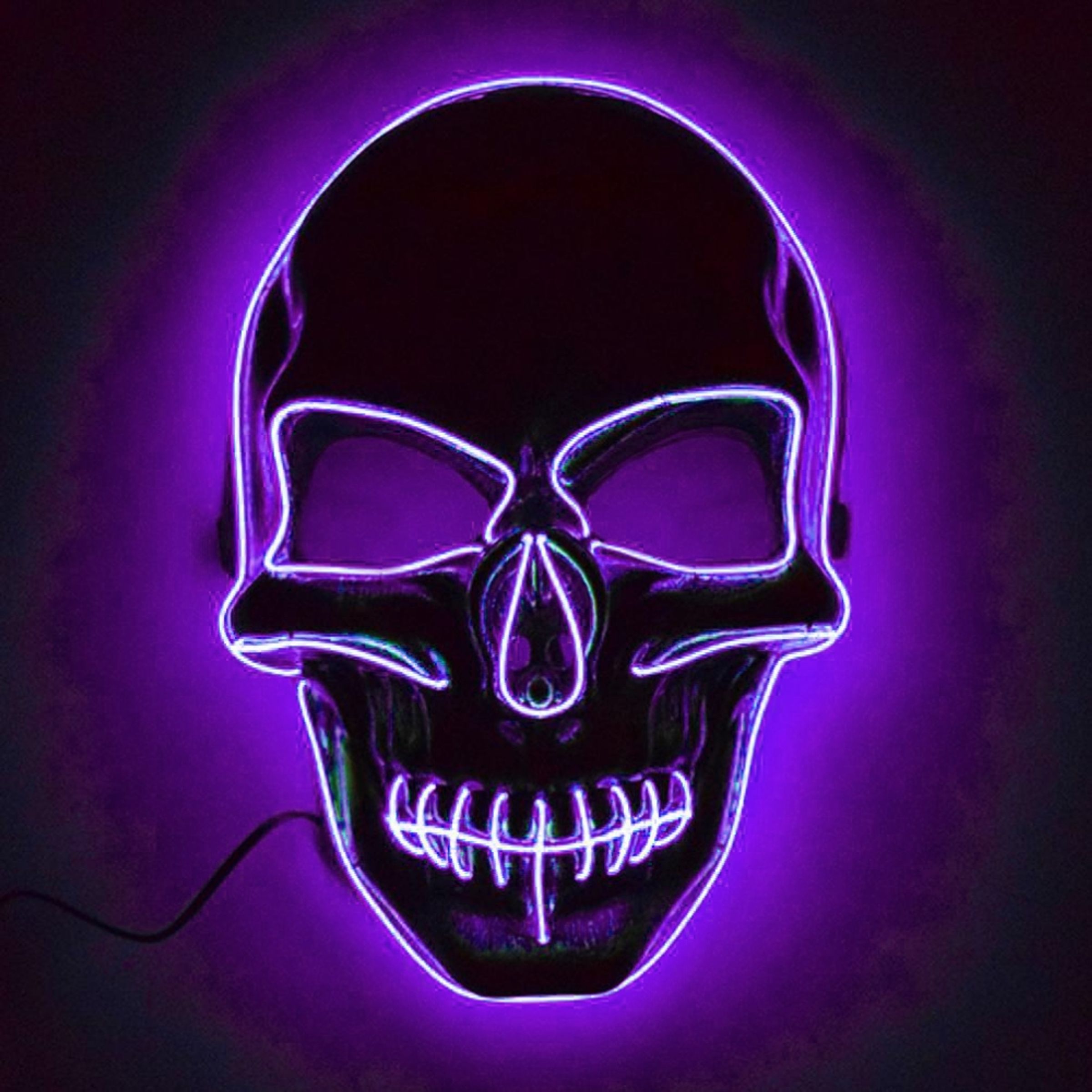 Läs mer om El Wire Skull LED Mask - Lila