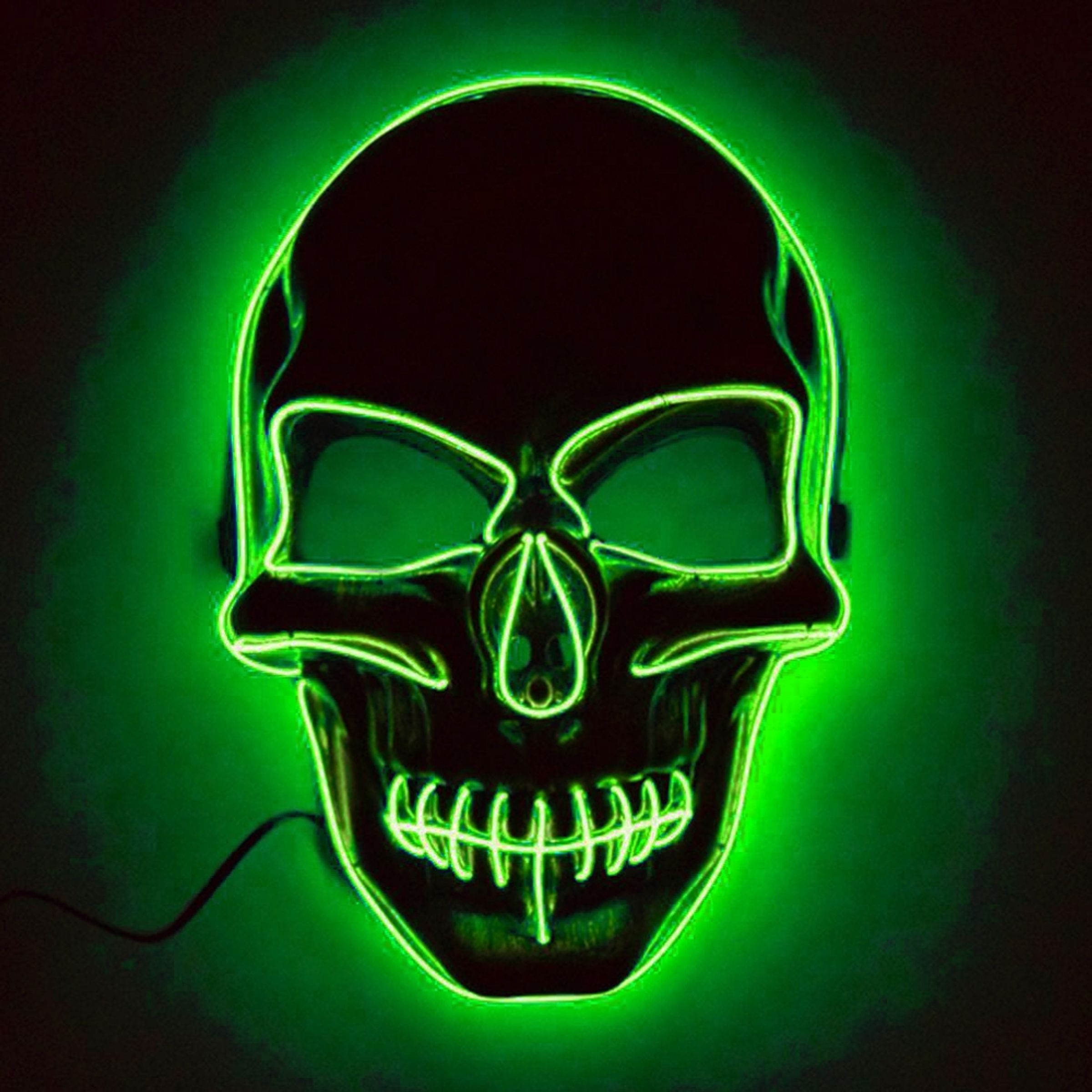 Läs mer om El Wire Skull LED Mask - Mörkgrön