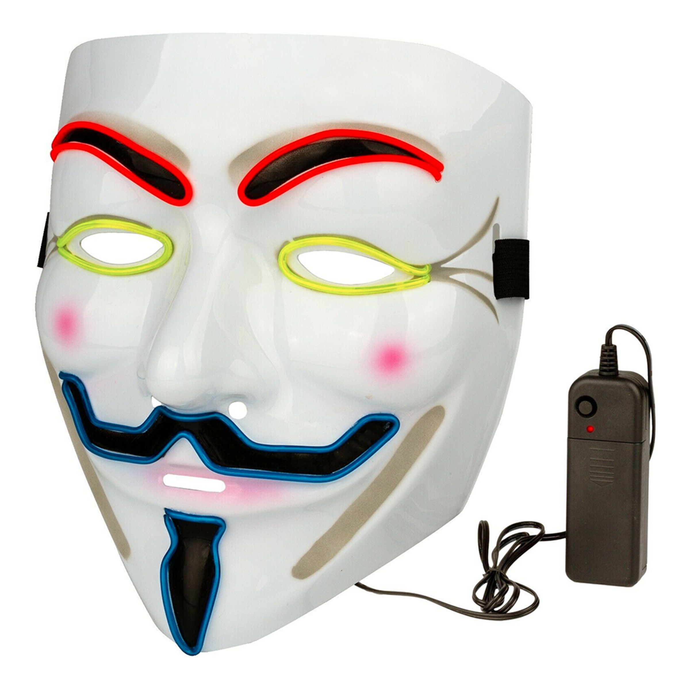 EL Wire V For Vendetta LED Mask - Flerfärgad | Hem//Maskerad//Masker//Halloweenmasker | PartyOutlet