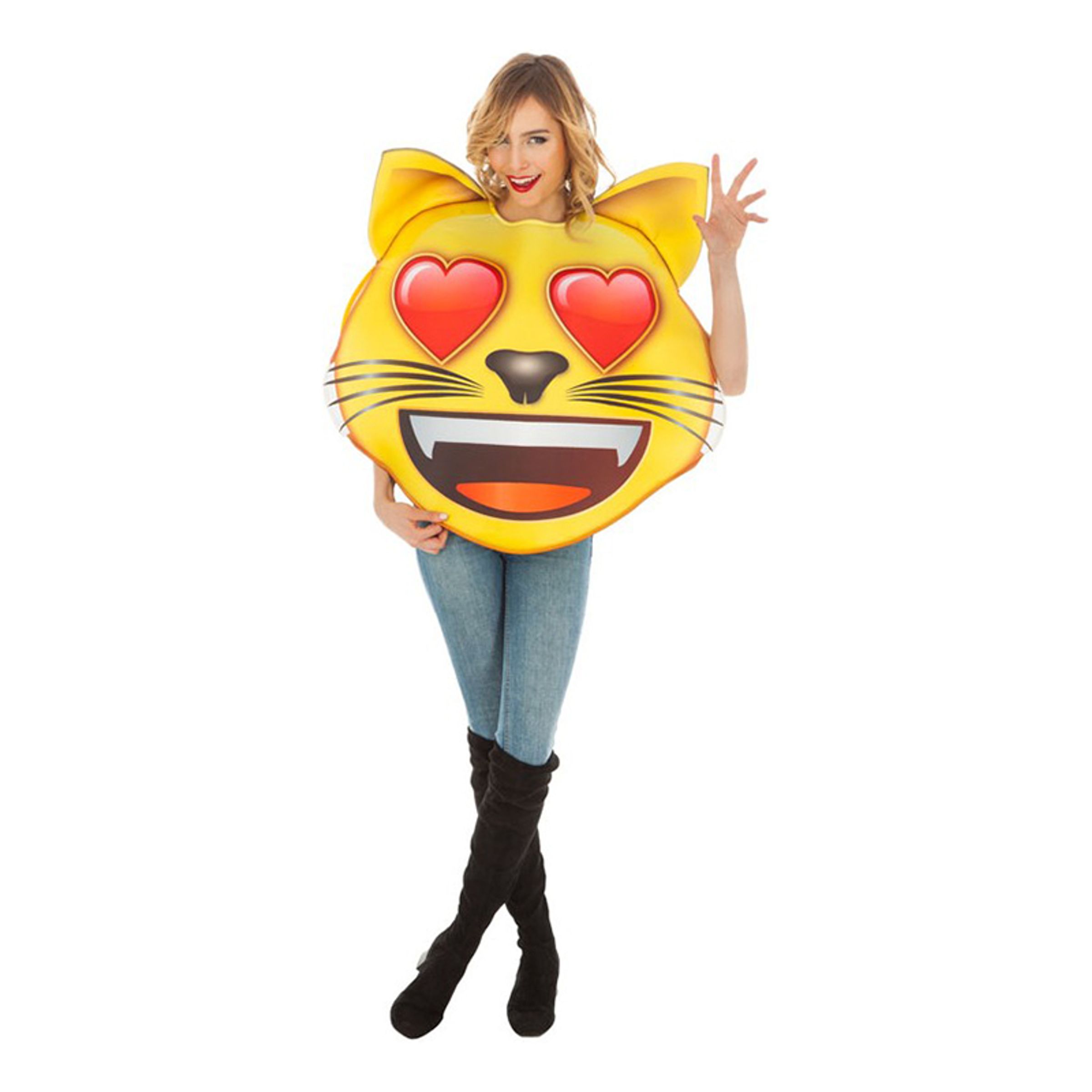 Emoji Katt med Hjärtan Maskeraddräkt - One size