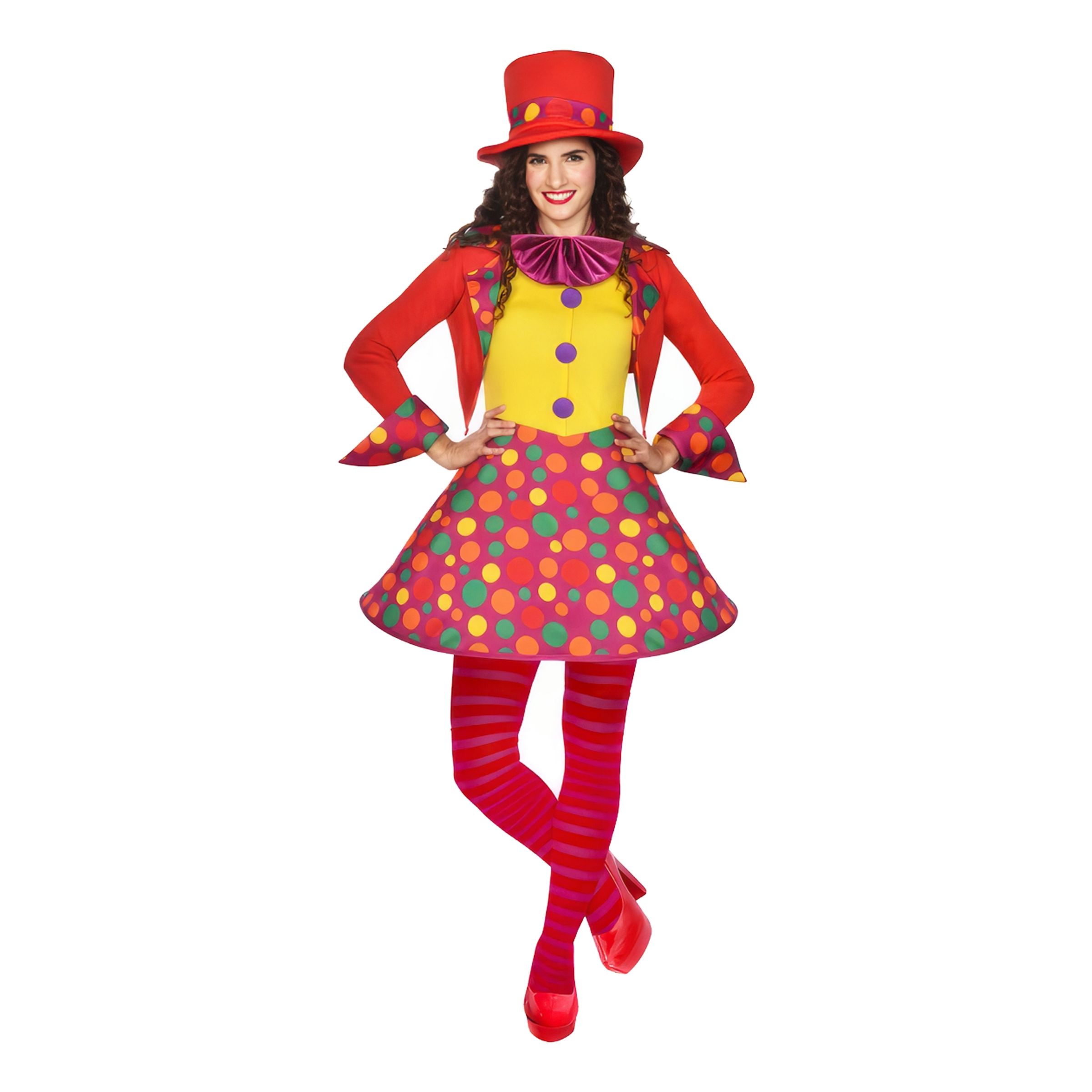 Läs mer om Färgglad Clown Klänning Maskeraddräkt - Large