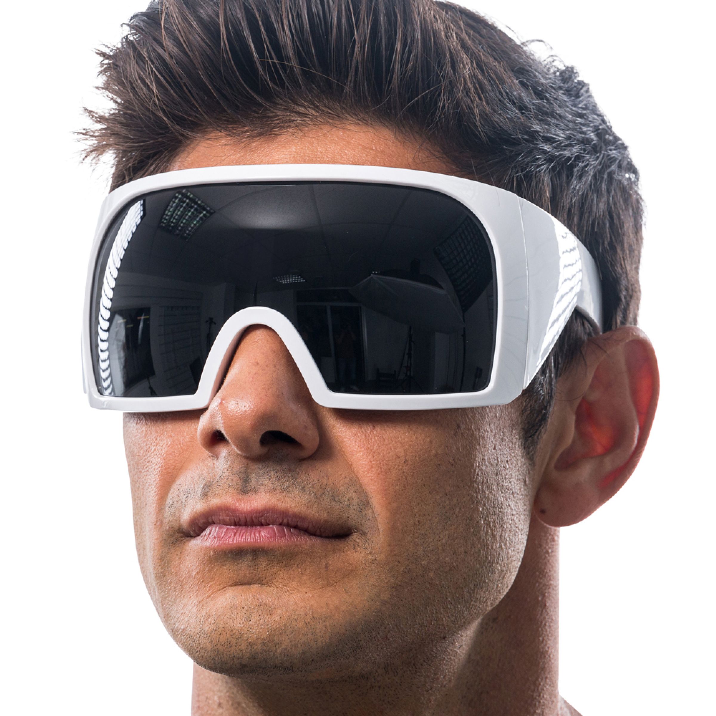 Festivalglasögon Cyber Vit med Spegelvisir - One size | Hem - Maskerad - Tillbehör - Maskeradaccessoarer | Pryloteket