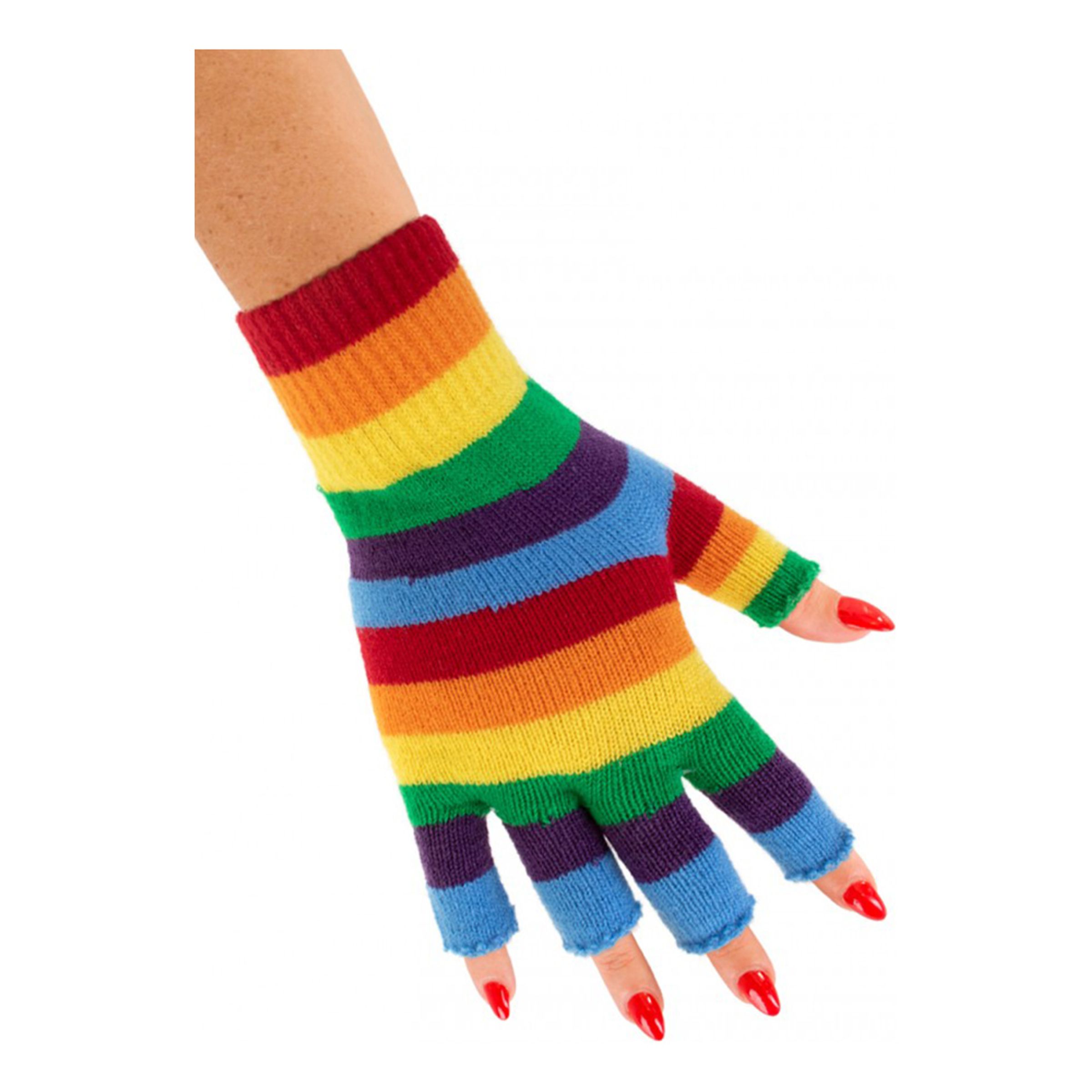 Läs mer om Fingerlösa Regnbågsfärgade Handskar - One size