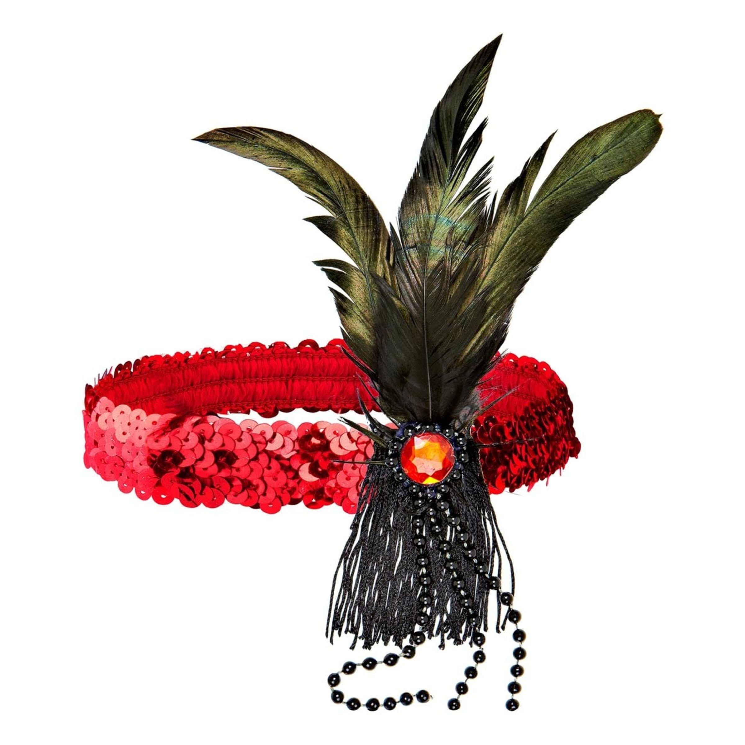 Flapper Pannband med Fjädrar Röd | Hem - Maskerad - Tillbehör - Maskeradaccessoarer | Pryloteket