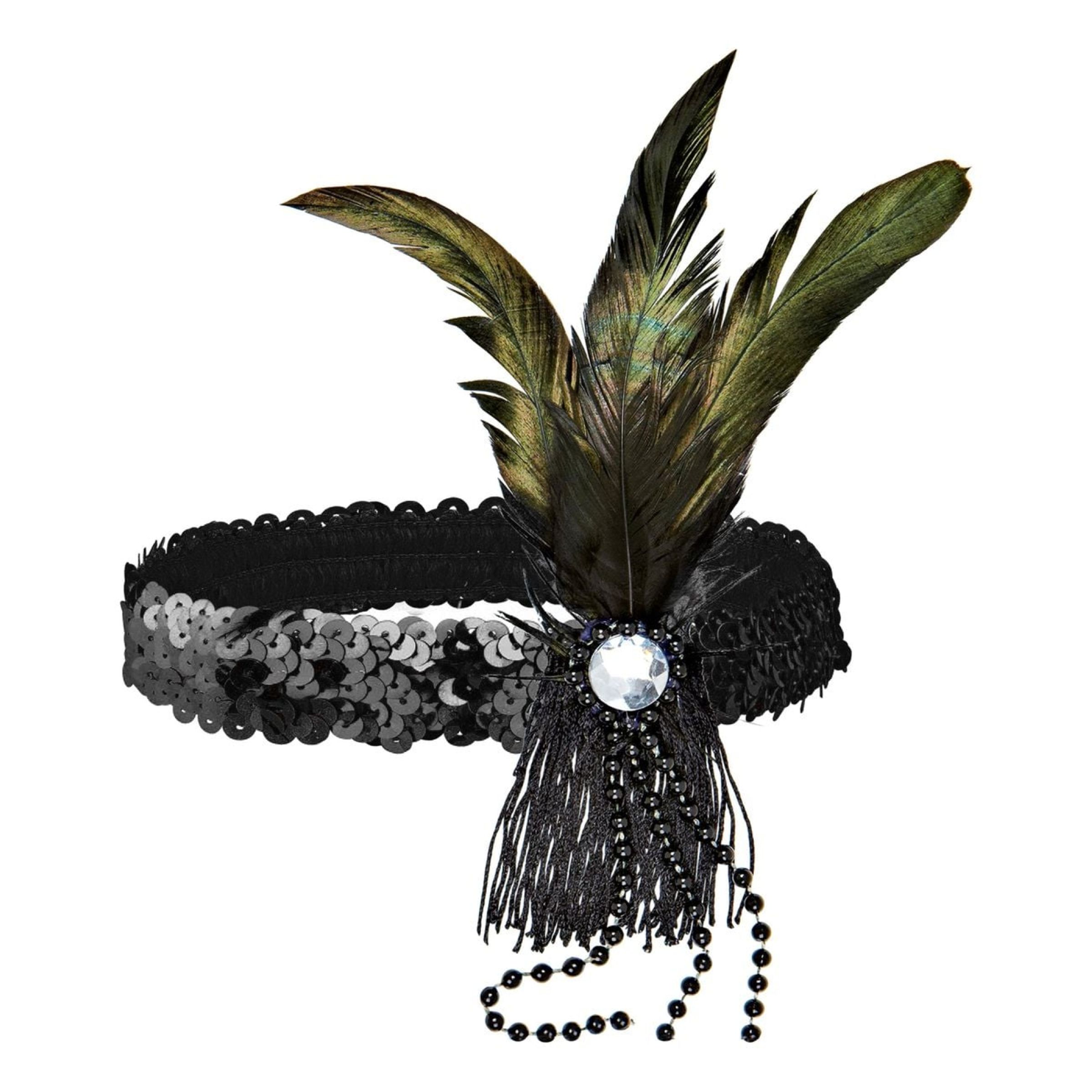 Flapper Pannband med Fjädrar Svart | Hem - Maskerad - Tillbehör - Maskeradaccessoarer | Maskeradspecialisten