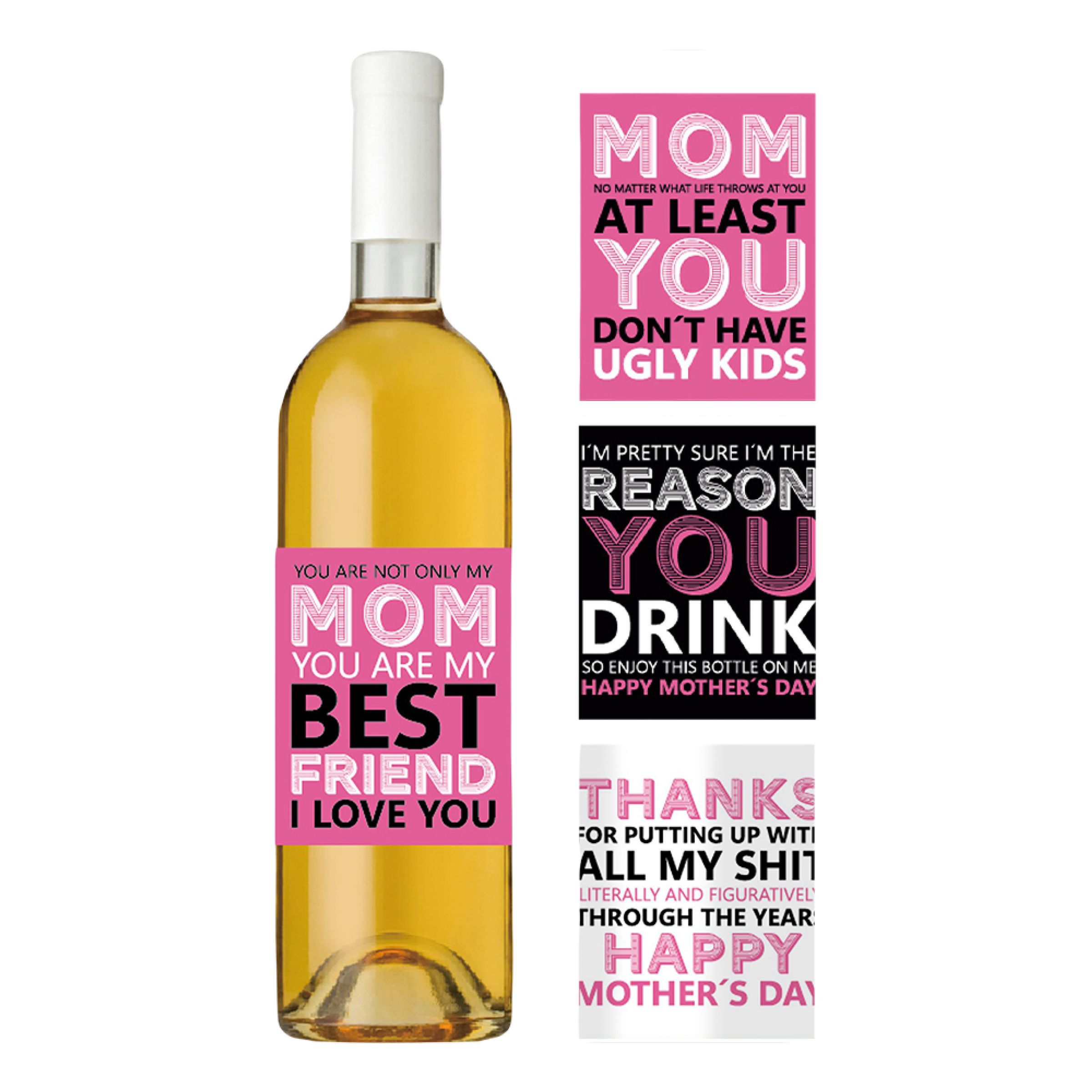 Flasketiketter Mors dag - 4-pack | Hem - Teman - Presenter - Mors Dag Present | Party Outlet