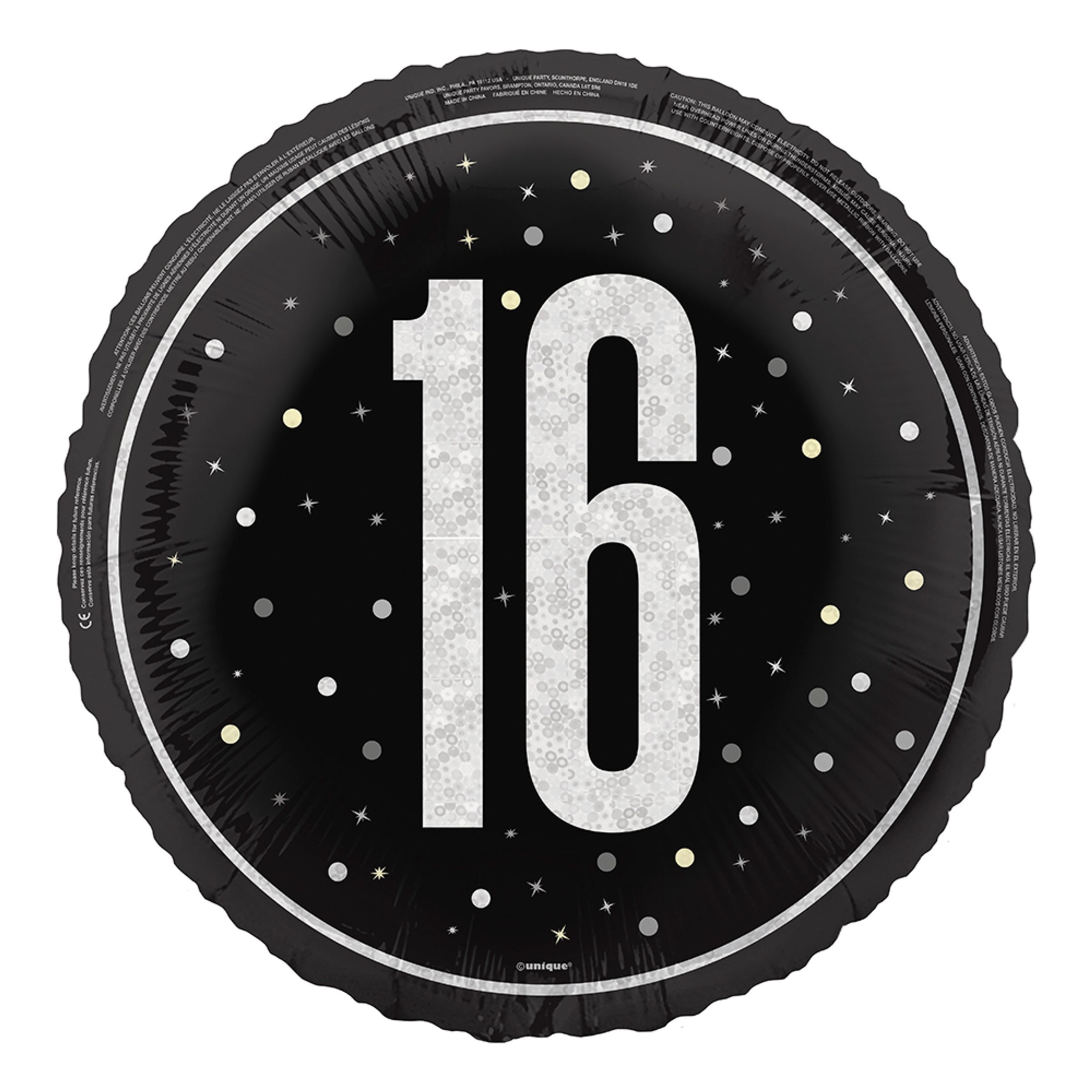 Folieballon 16 Sort/Sølv