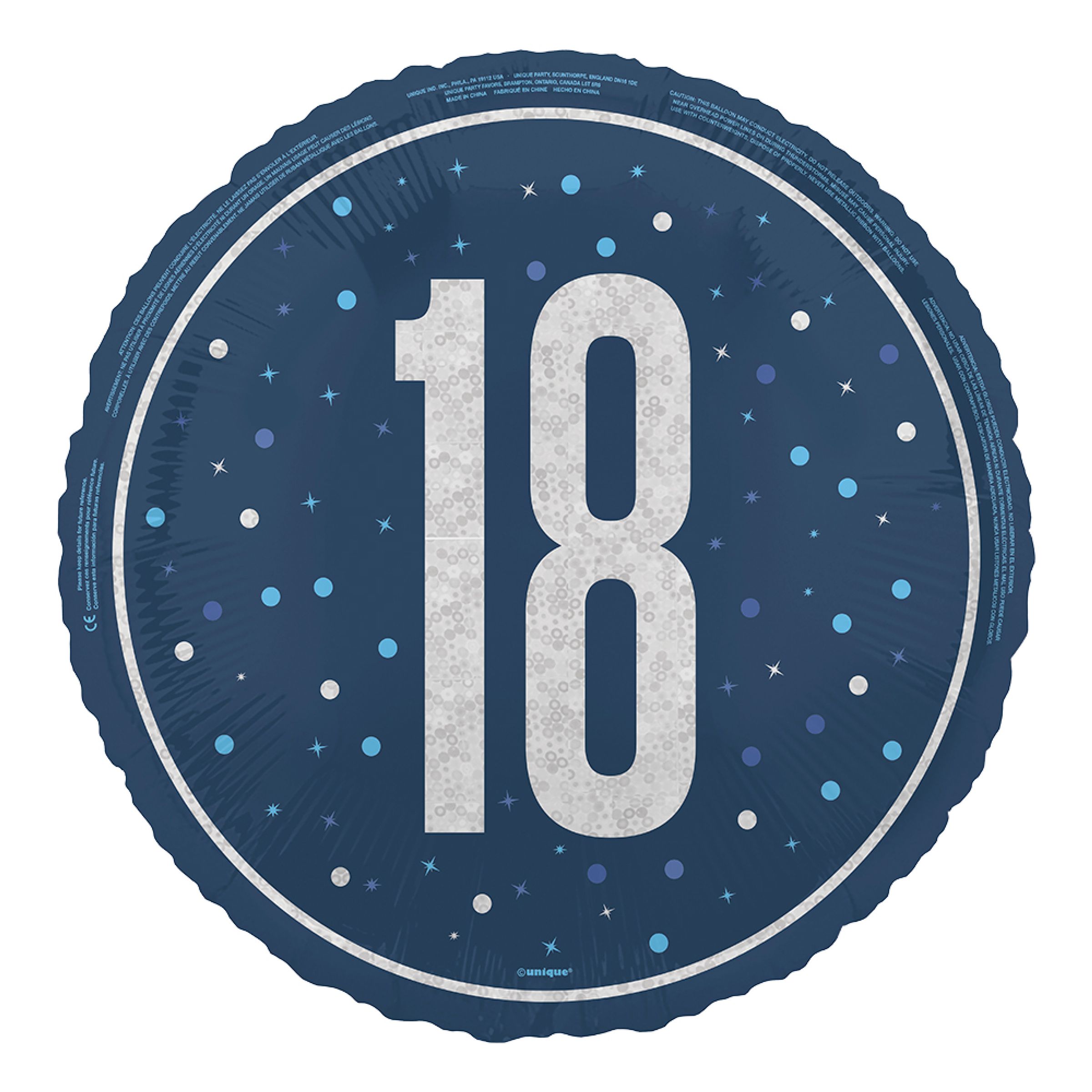 Folieballon 18 Blå/Sølv
