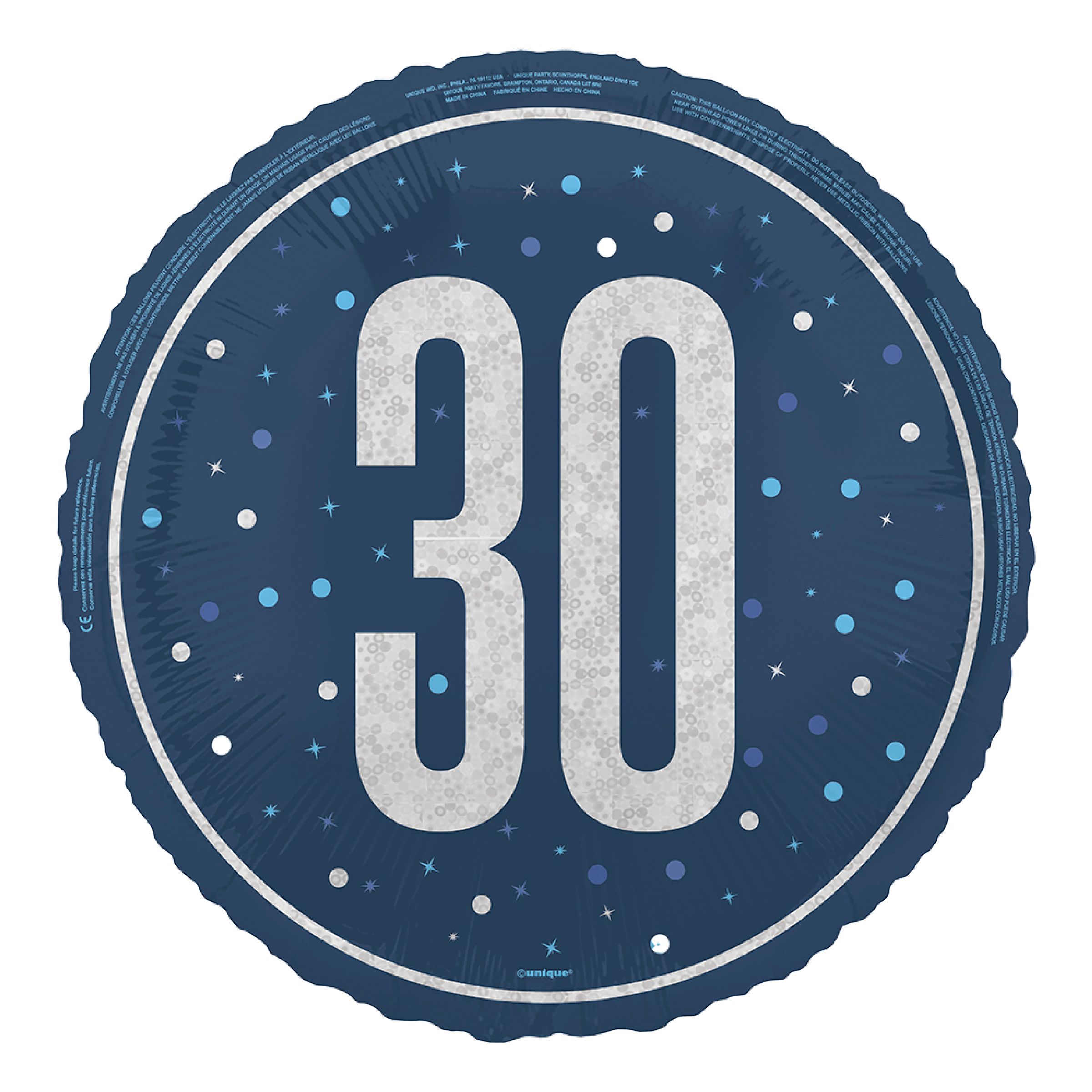 Folieballon 30 Blå/Sølv