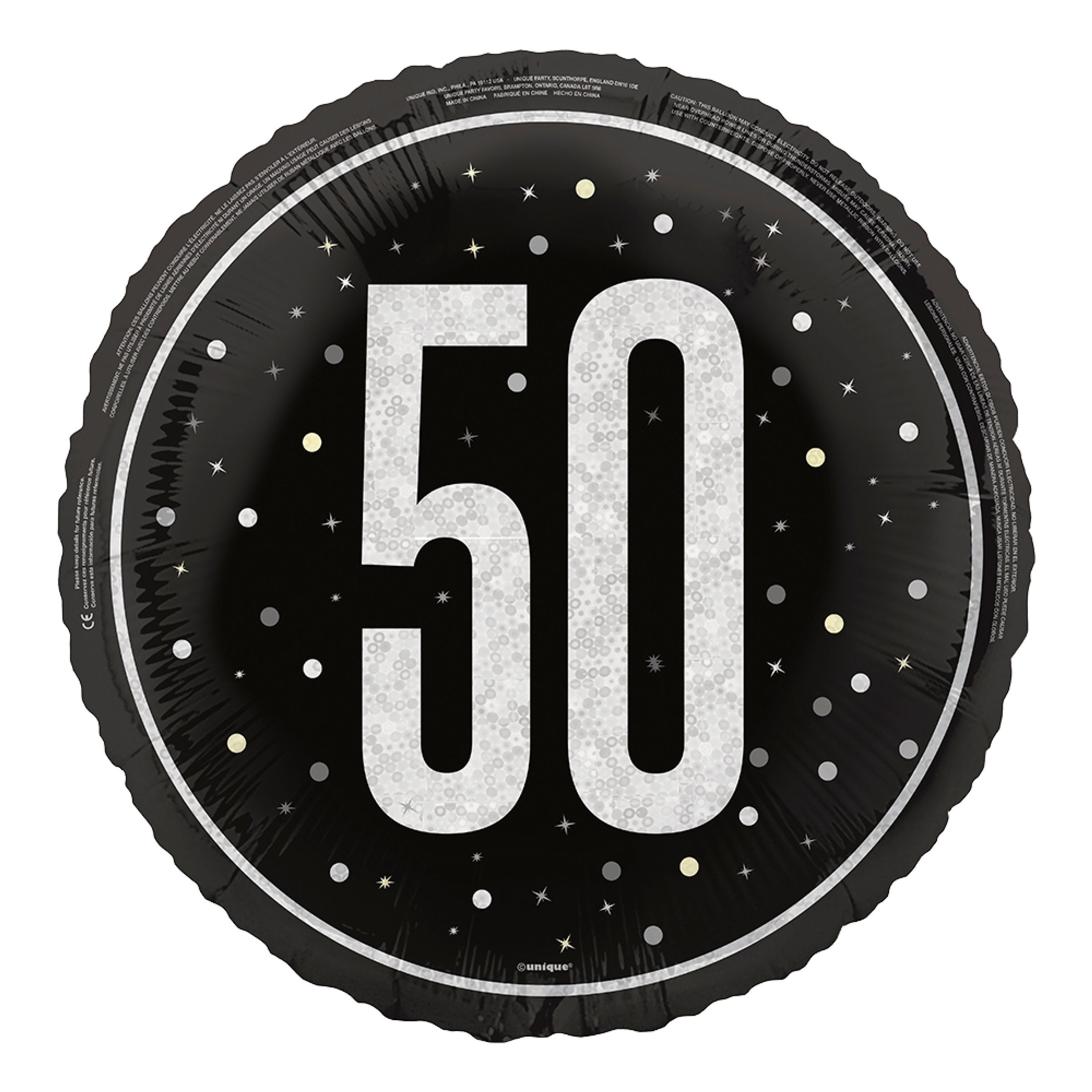 Folieballong 50 Svart/Silver | Hem - Festartiklar - Ballonger - Folieballonger | Pryloteket