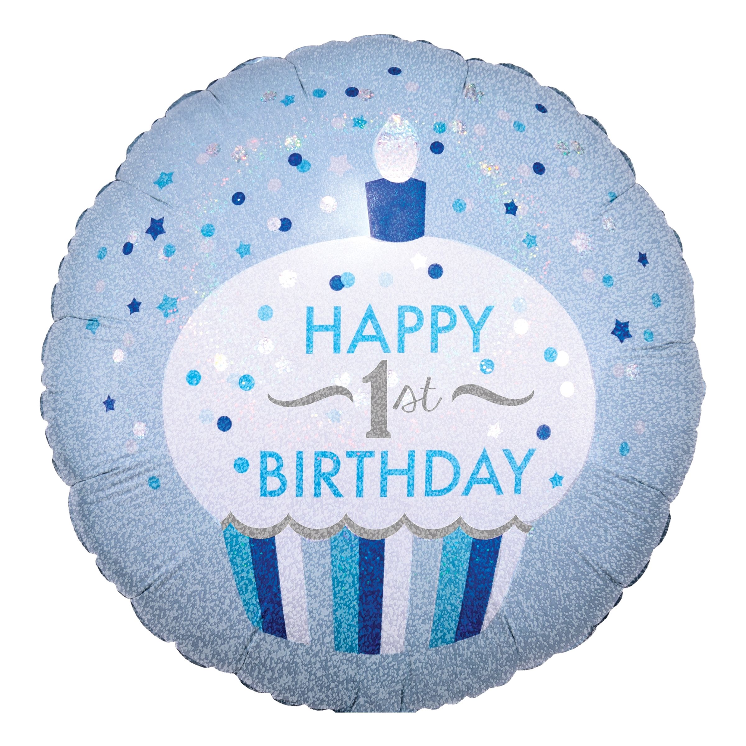 Läs mer om Folieballong Happy 1st Birthday Muffins Blå