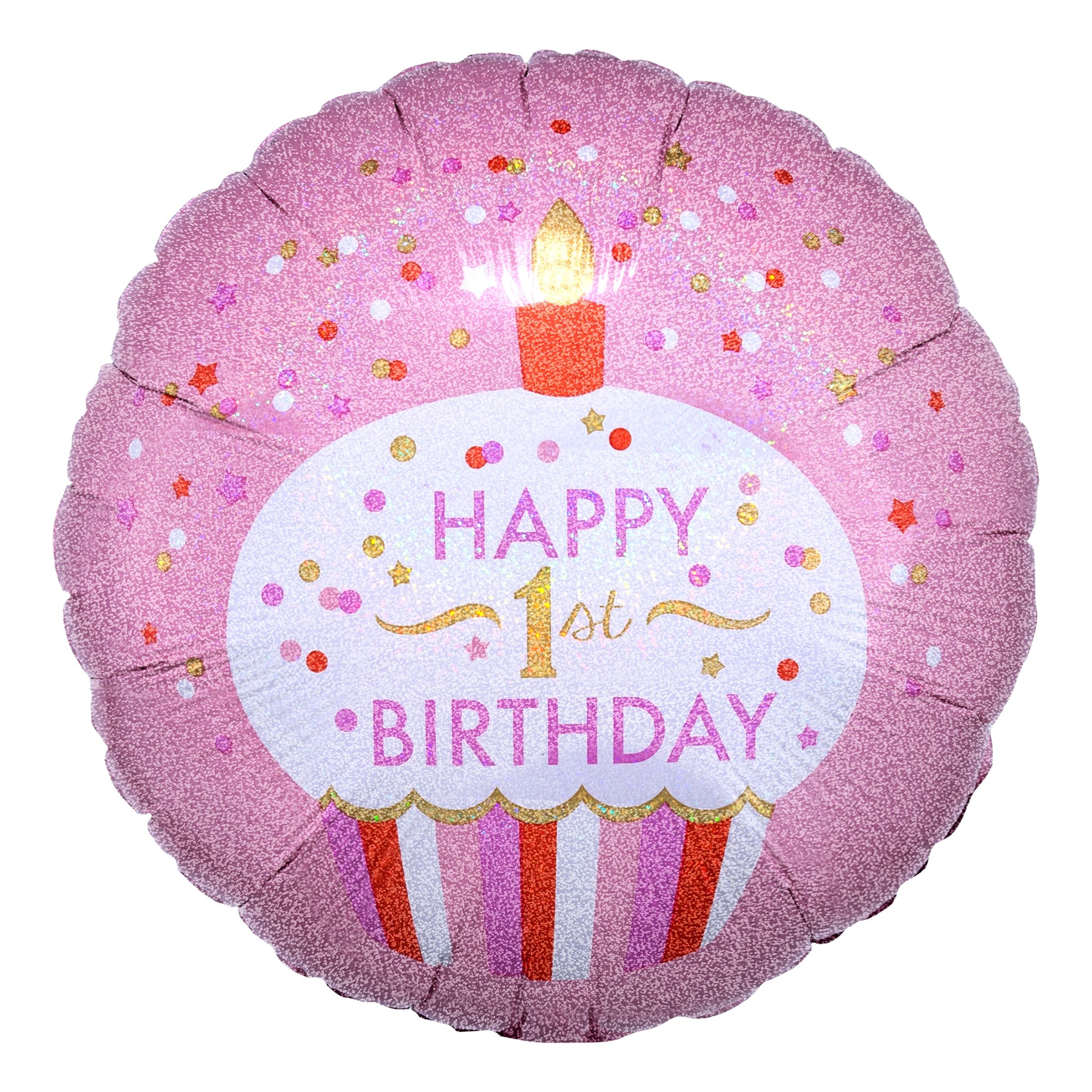 Läs mer om Folieballong Happy 1st Birthday Muffins Rosa