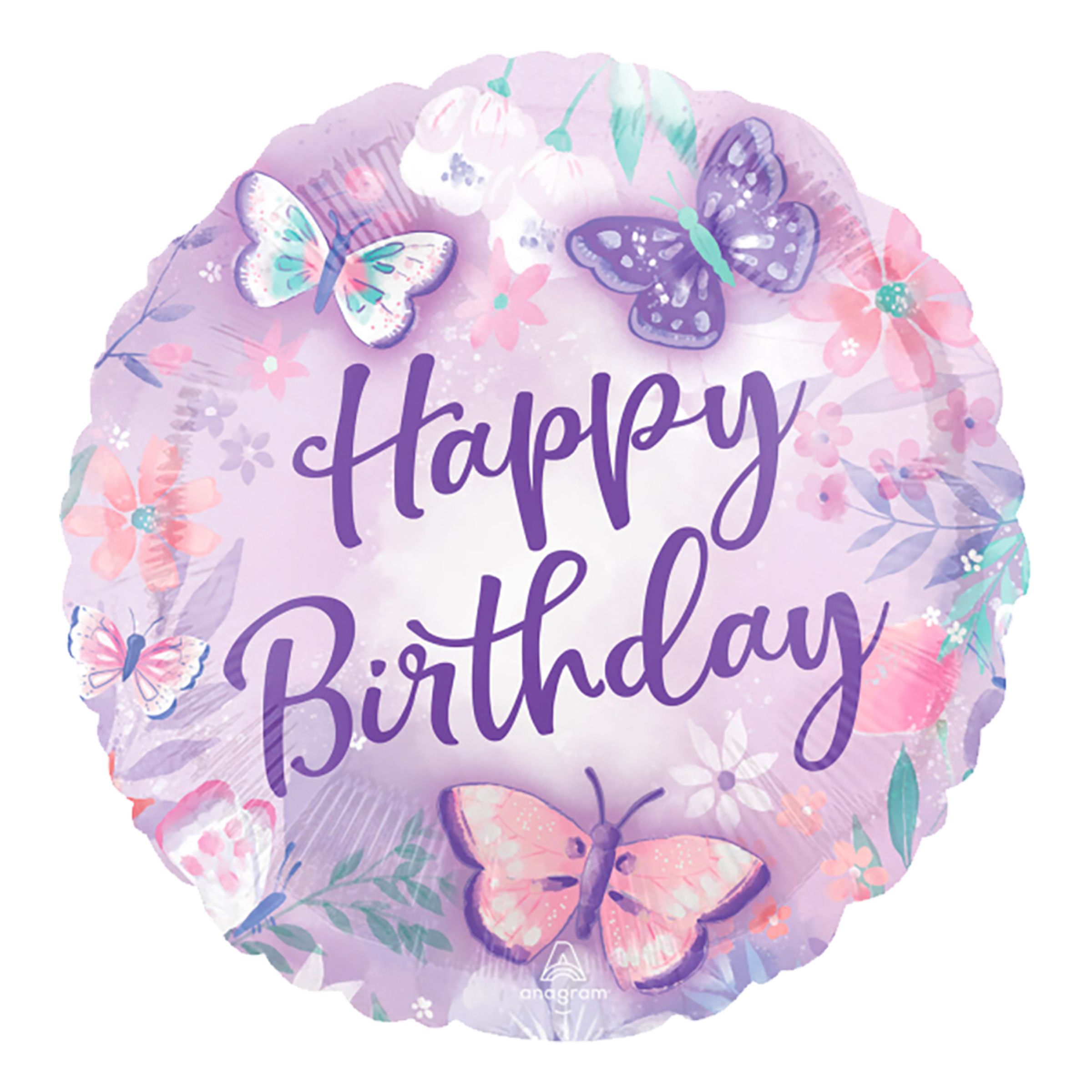 Läs mer om Folieballong Happy Birthday Fjärilar