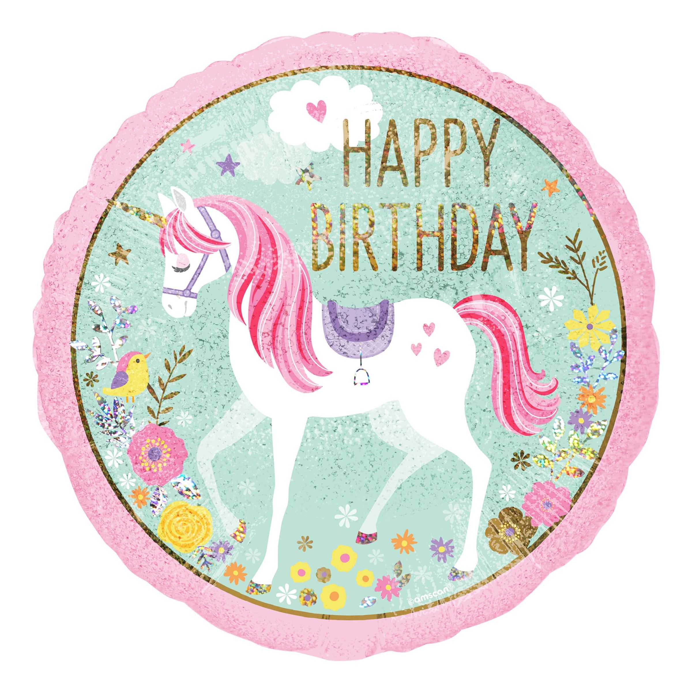 Läs mer om Folieballong Happy Birthday Unicorn
