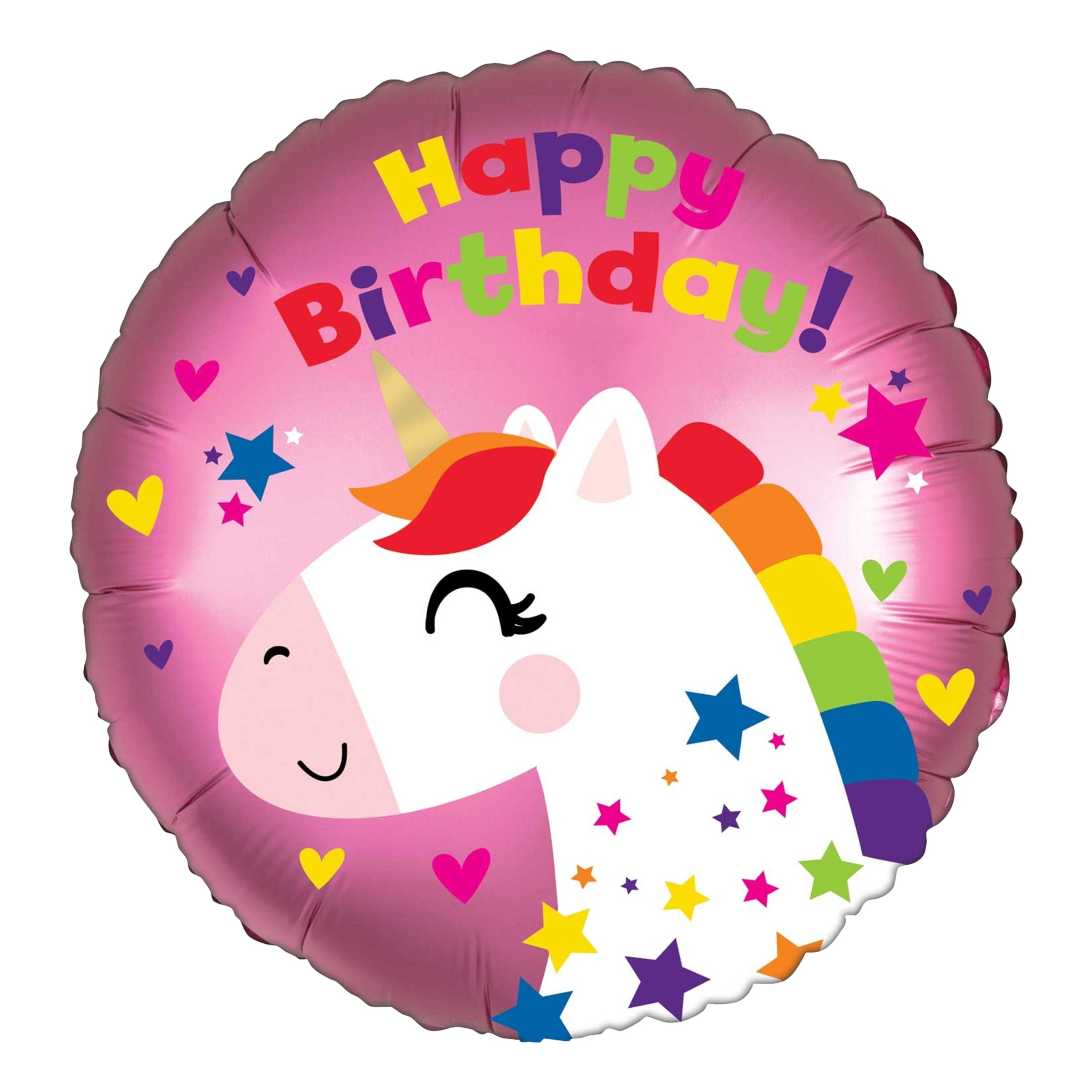 Läs mer om Folieballong Happy Birthday Unicorn Satin