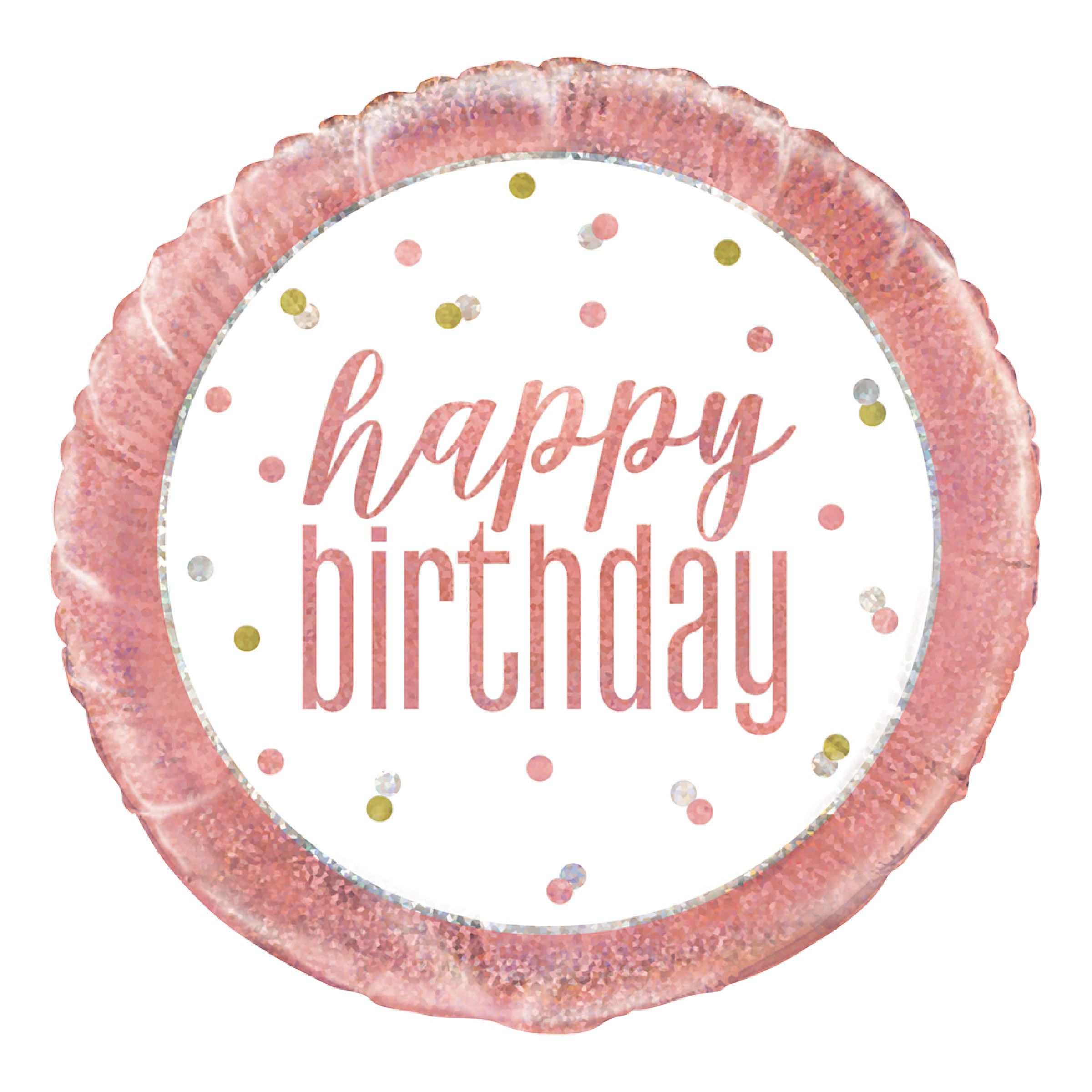 Folieballon Happy Birthday Hvid/Rosaguld