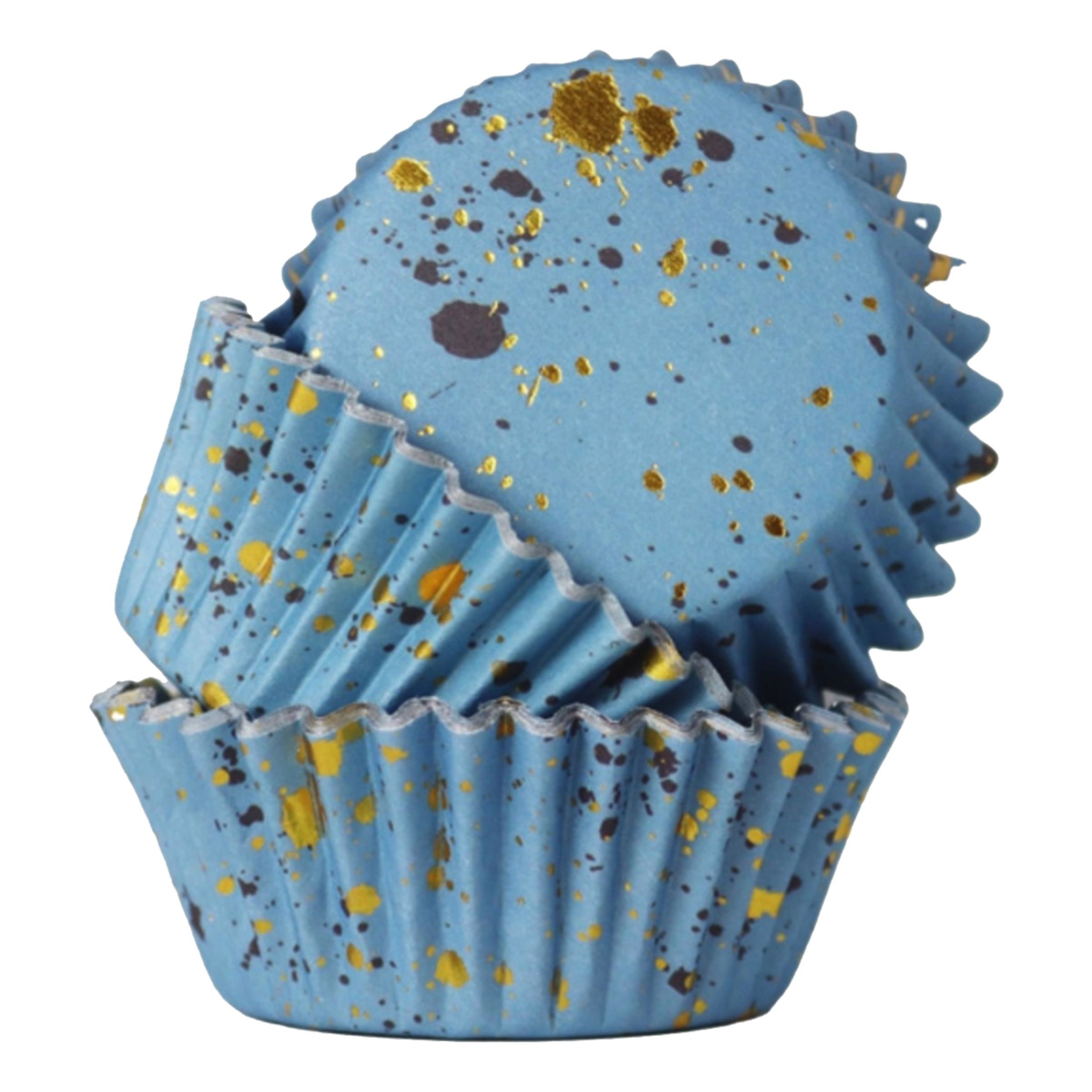 Läs mer om Folieformar Muffins Blå/Guld Flakes - 30-pack