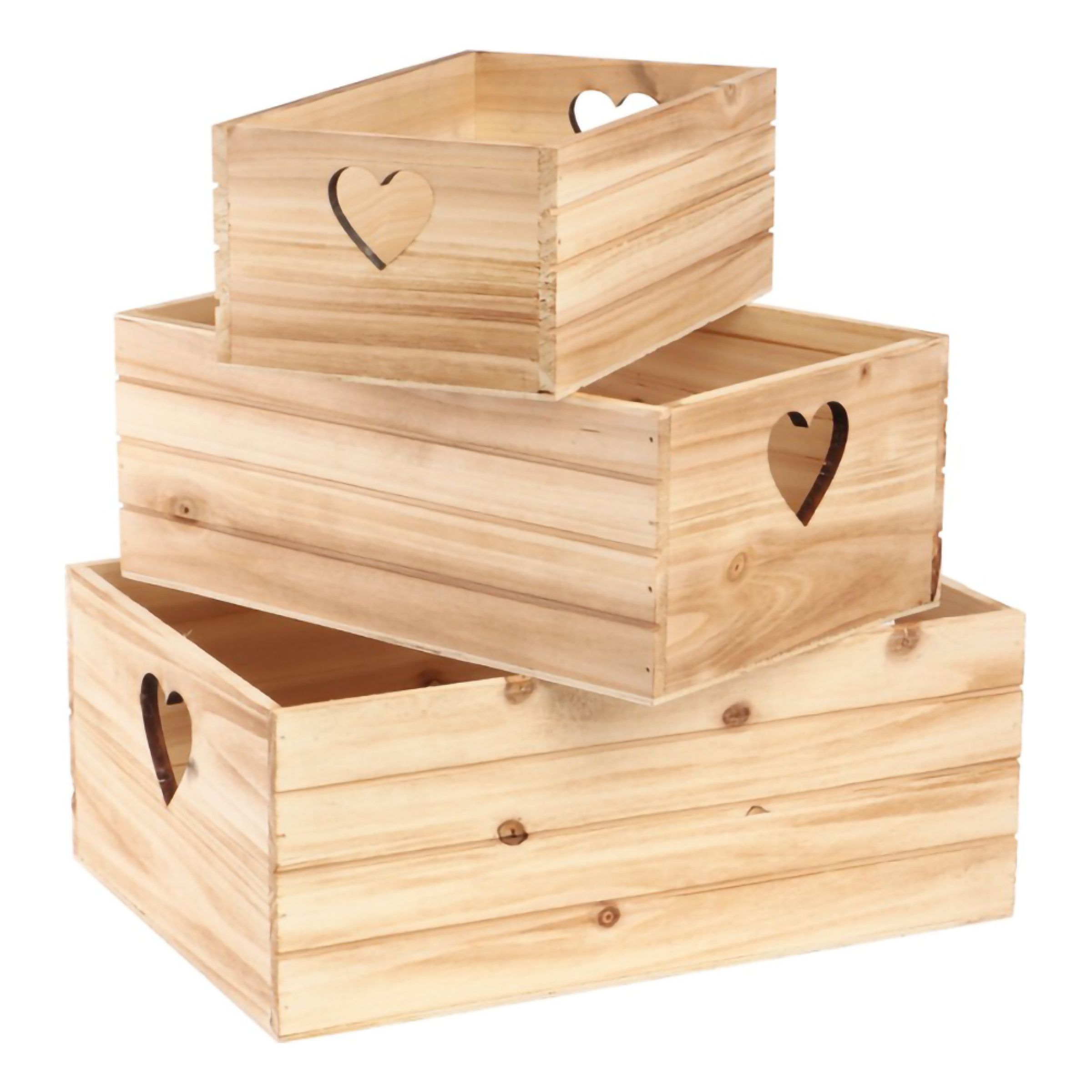 Förvaringslådor i Trä med Hjärta - 3-pack | Hem - Teman - Presenter - Doppresenter | Pryloteket