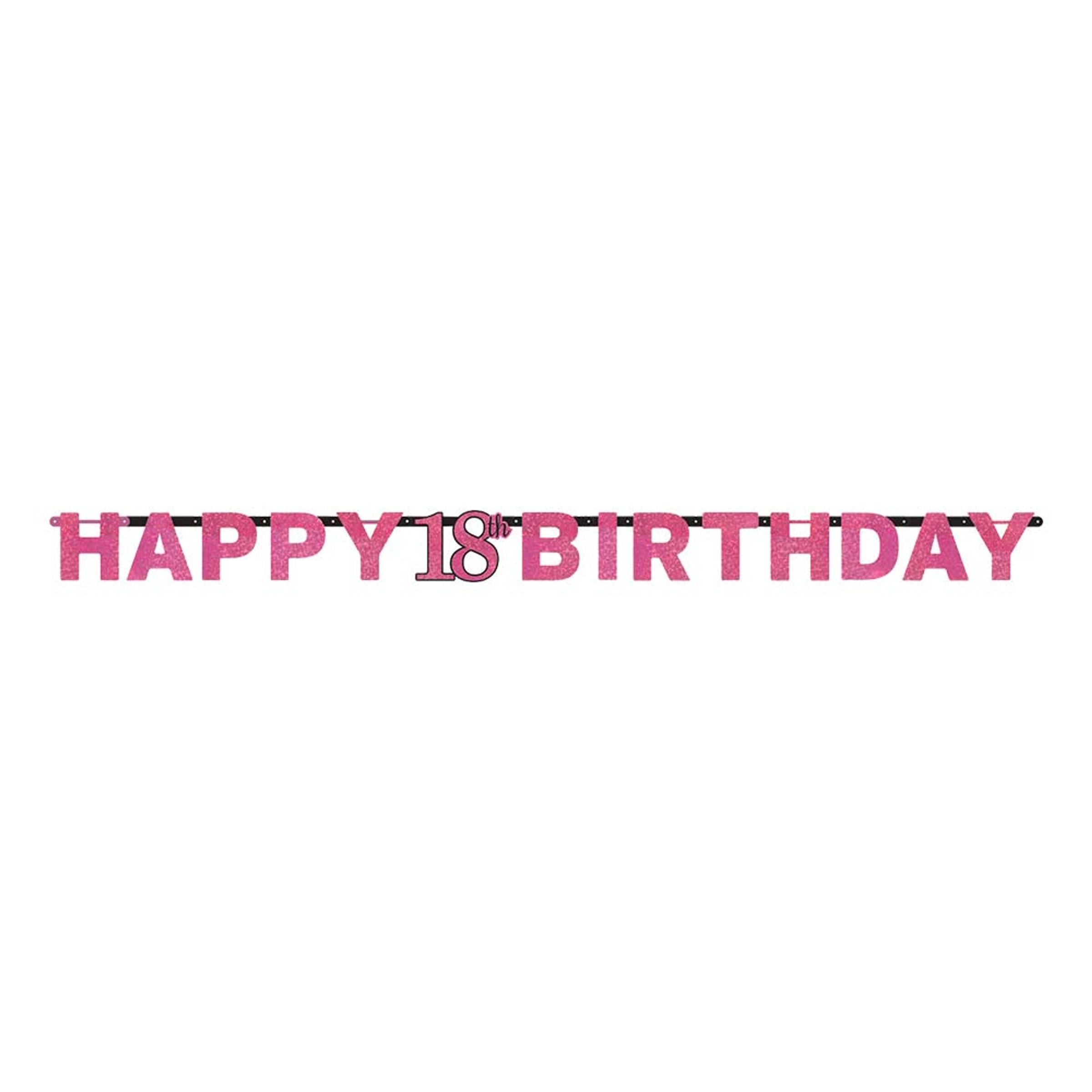 Läs mer om Girlang 18 Happy Birthday Svart/Rosa Glitter
