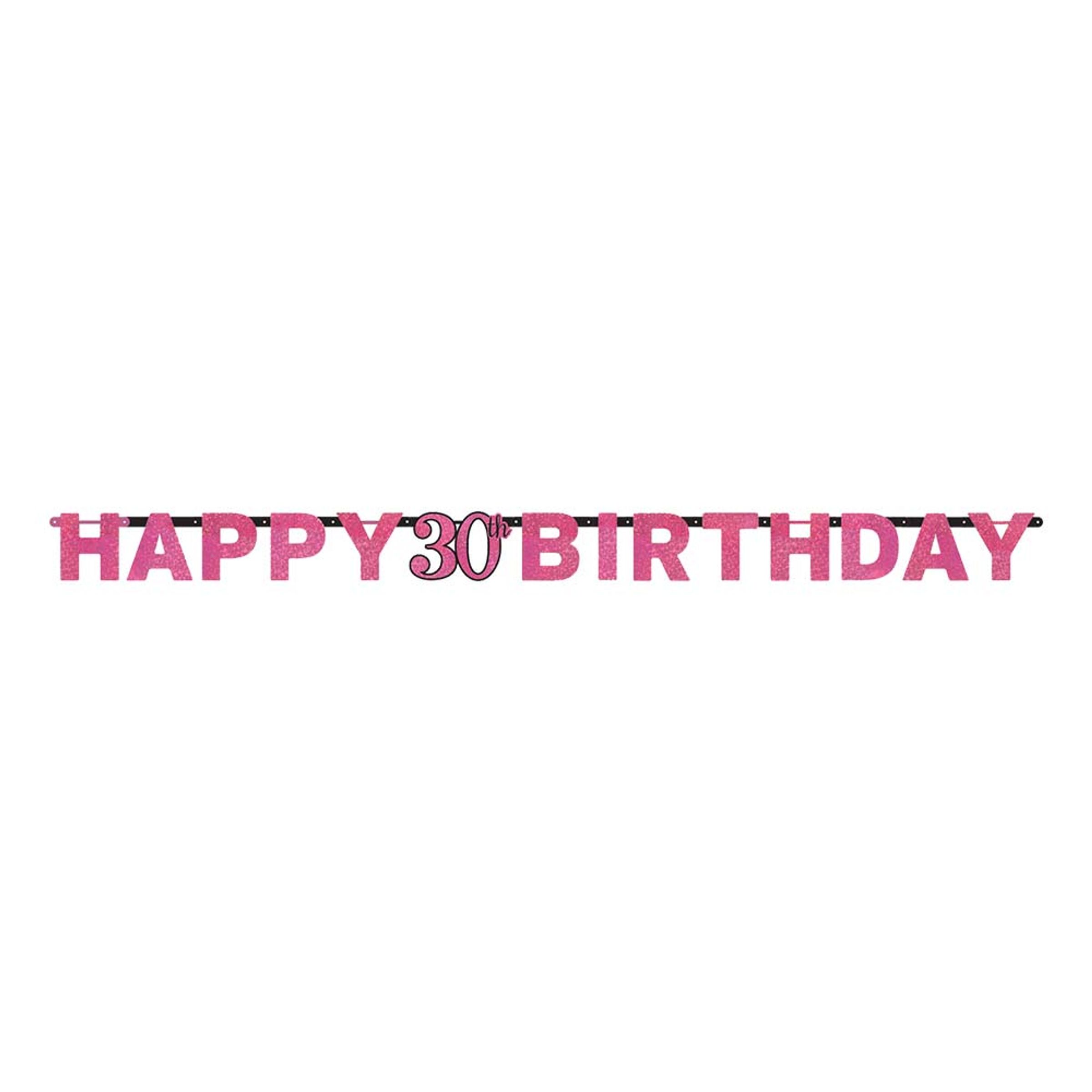 Läs mer om Girlang 30 Happy Birthday Svart/Rosa Glitter
