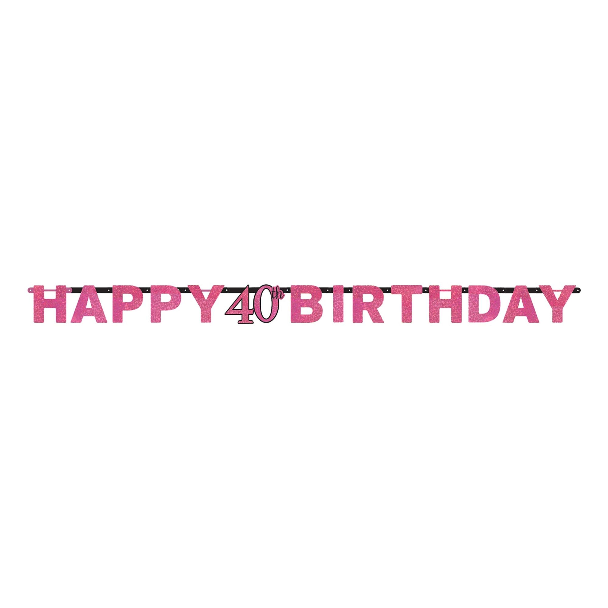Läs mer om Girlang 40 Happy Birthday Svart/Rosa Glitter