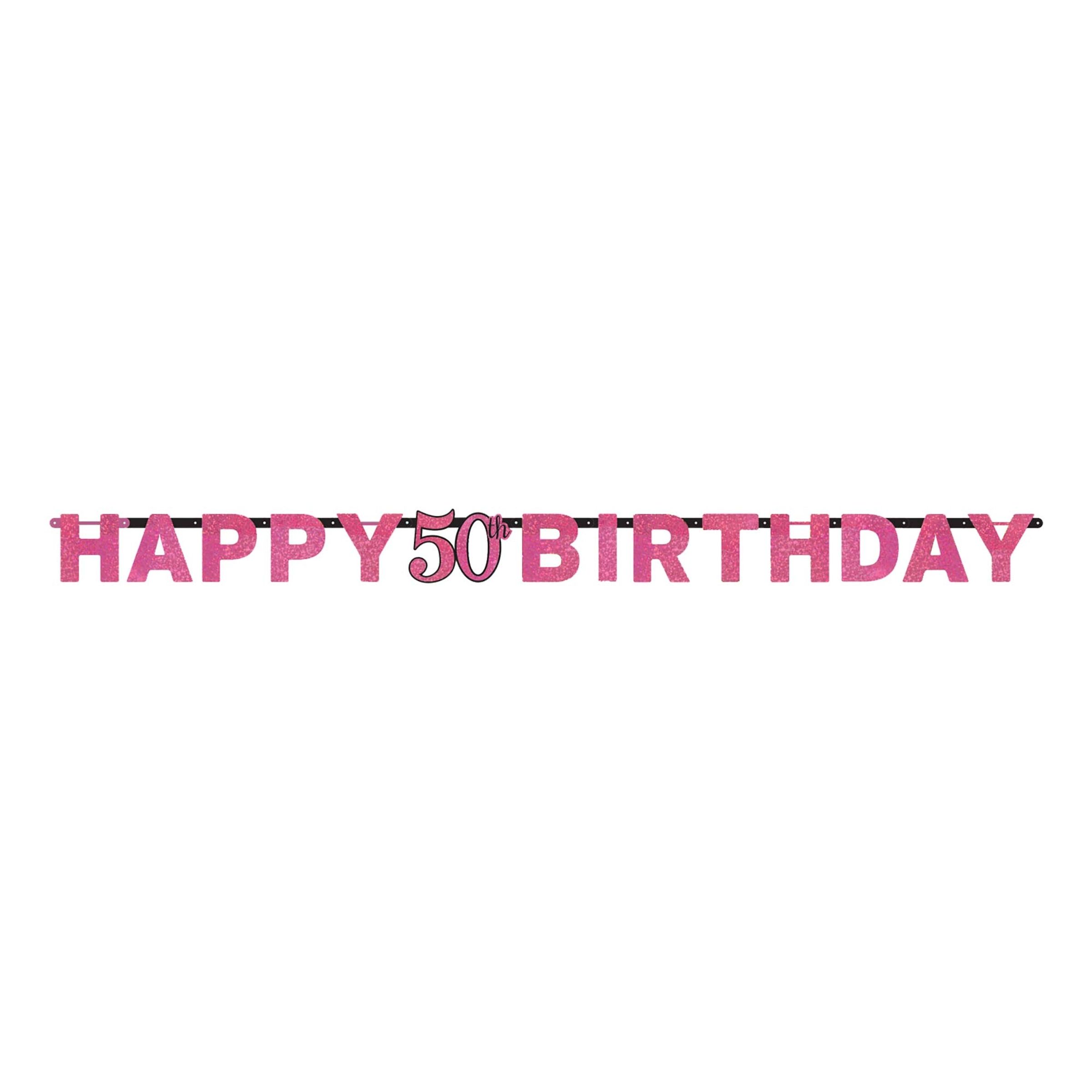 Läs mer om Girlang 50 Happy Birthday Svart/Rosa Glitter
